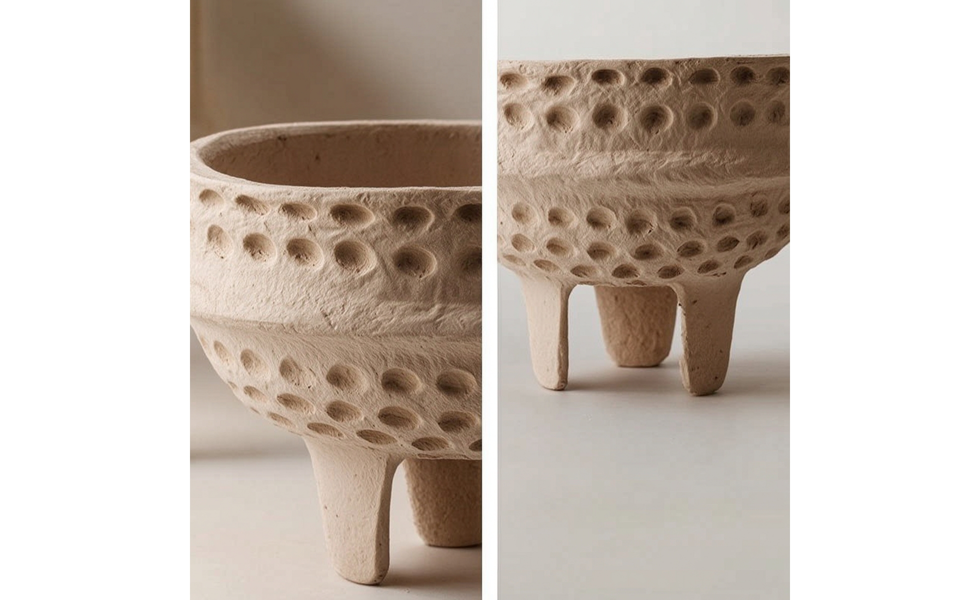 Paper Pulp Vase Honeycomb Textured Vase with Handles Artisanal Look