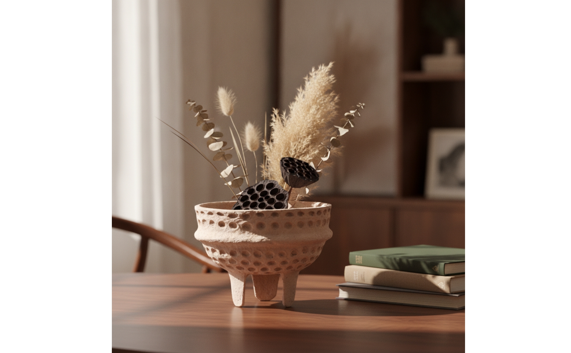 Paper Pulp Vase Honeycomb Textured Vase with Handles Artisanal Look