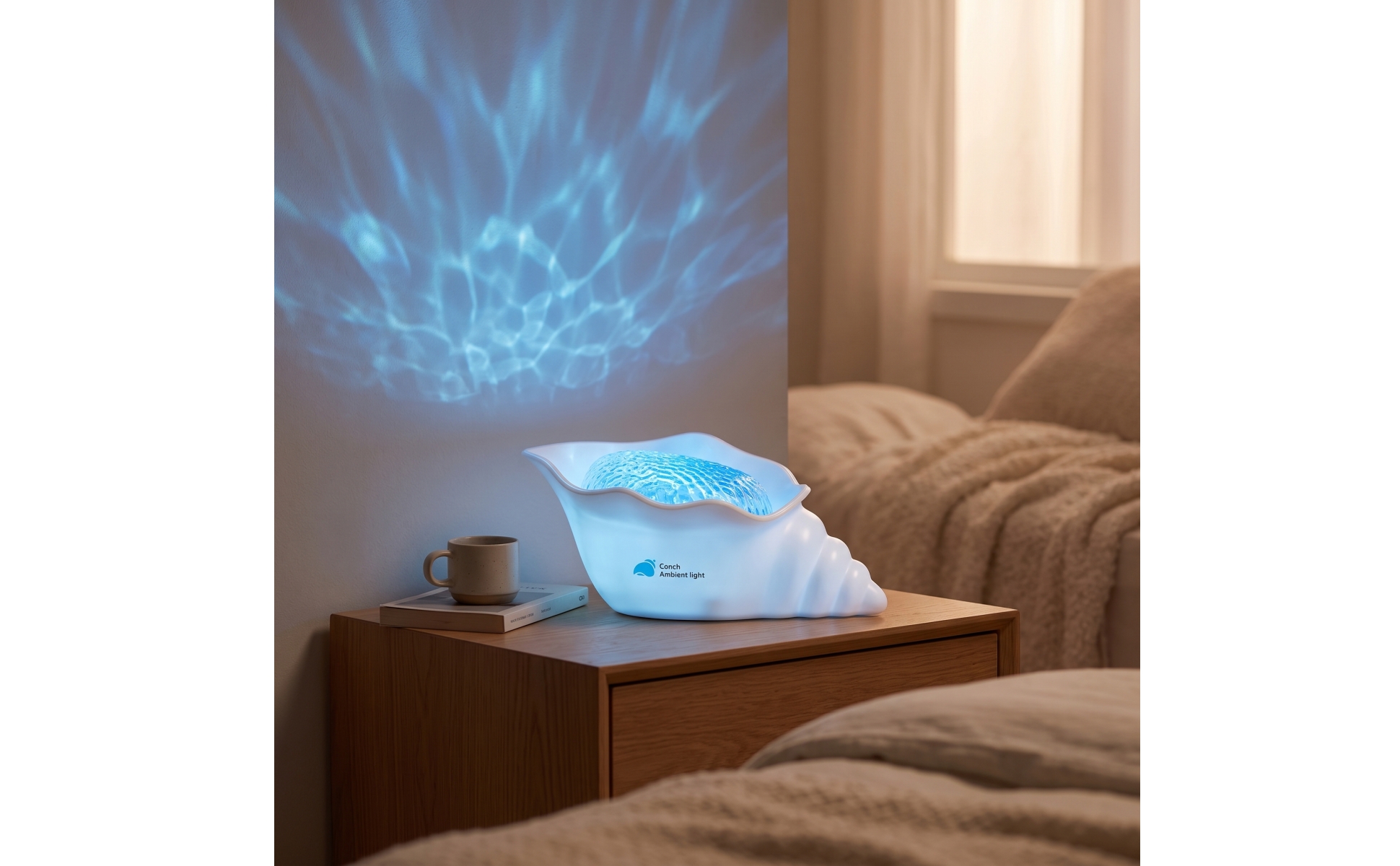 Shell Projection Light Rechargeable Conch Projection Lamp Cordless for Bedroom