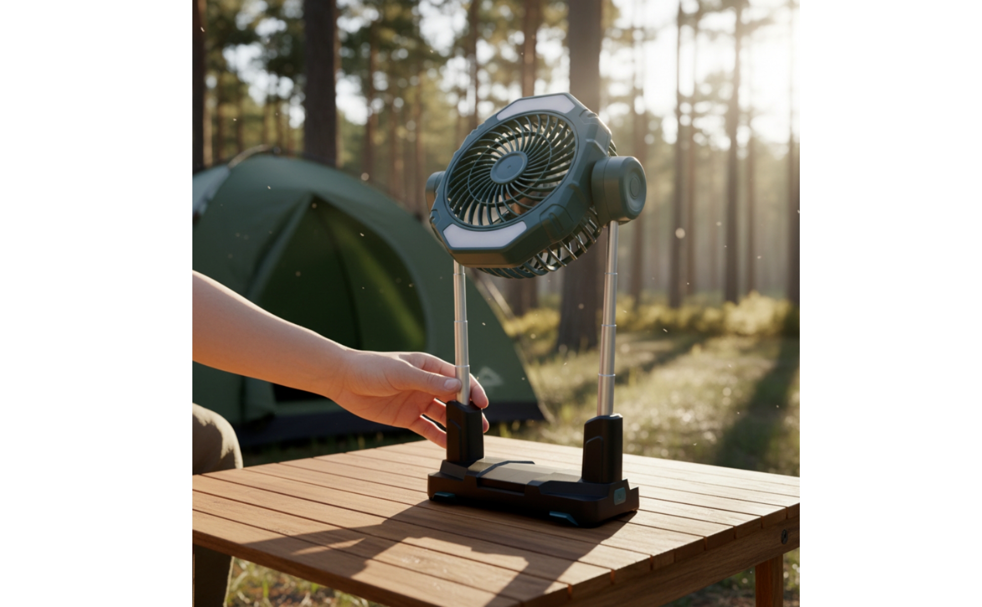 Solar Fan with Light Telescoping Portable Fan with LED Light Battery-Powered