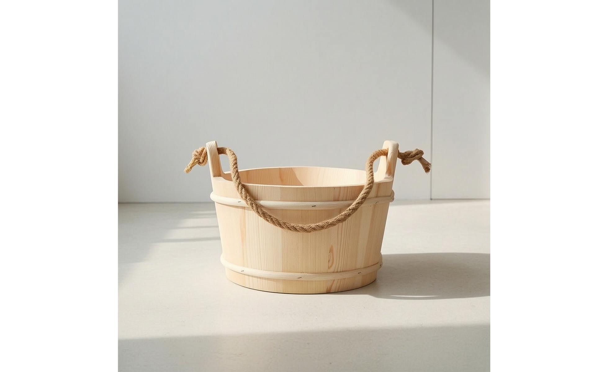 Wooden Sauna Pail with Rope Handle Natural Wood for Steam Room, Home Spa