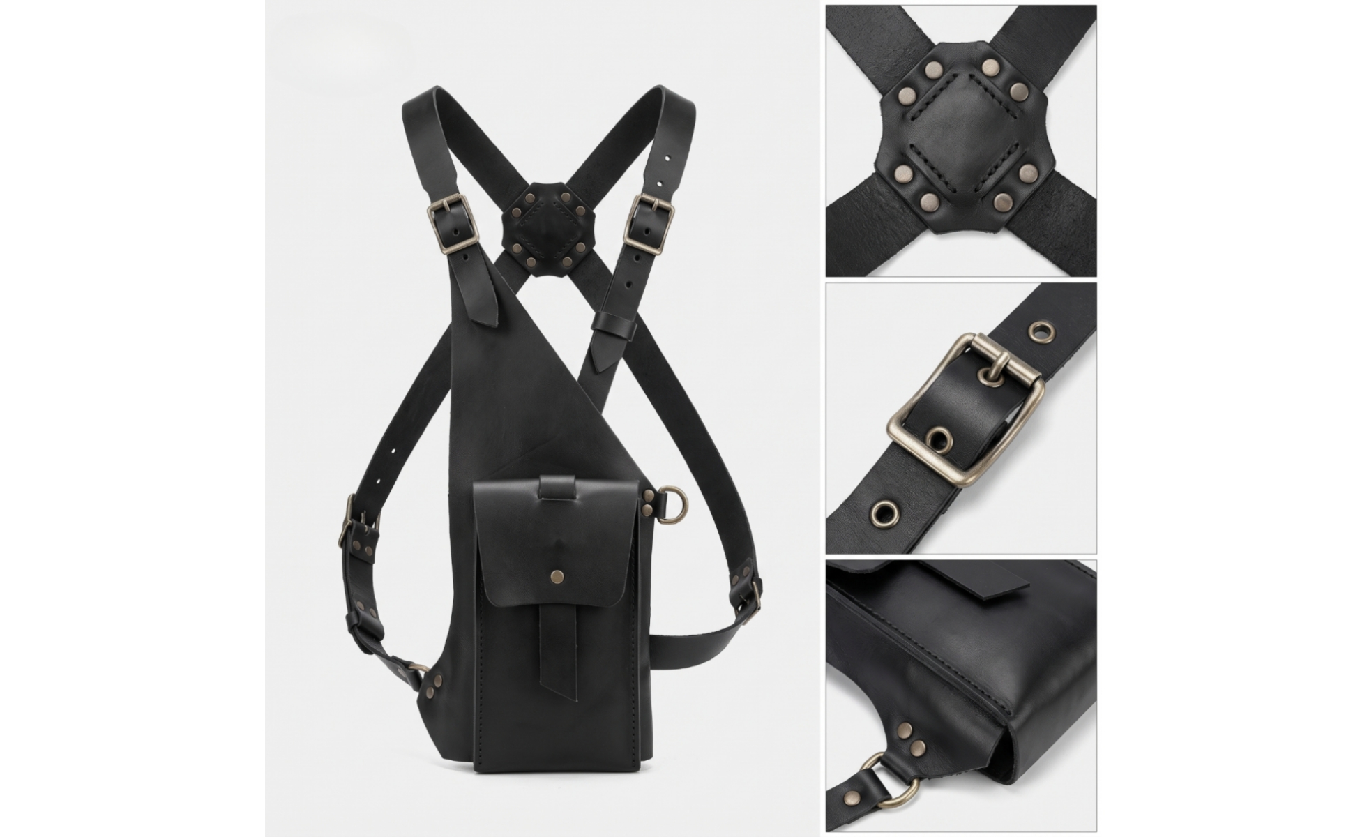 Crossbody Bag with Adjustable Strap Vintage Leather Underarm Bag for Streetwear