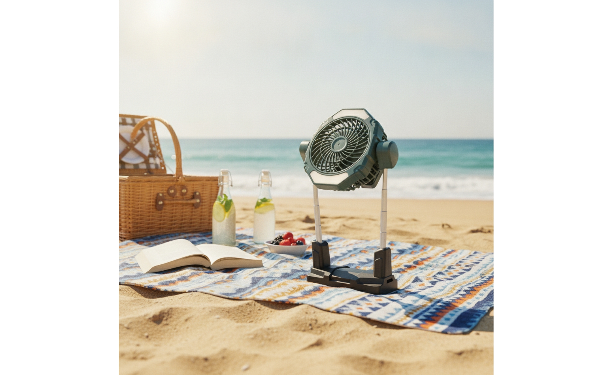 Solar Fan with Light Telescoping Portable Fan with LED Light Battery-Powered