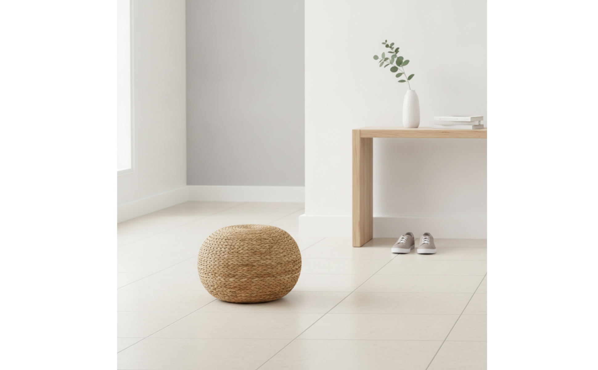 Woven Stool Natural Fiber Pouf Braided for Living Room, Dressing Area