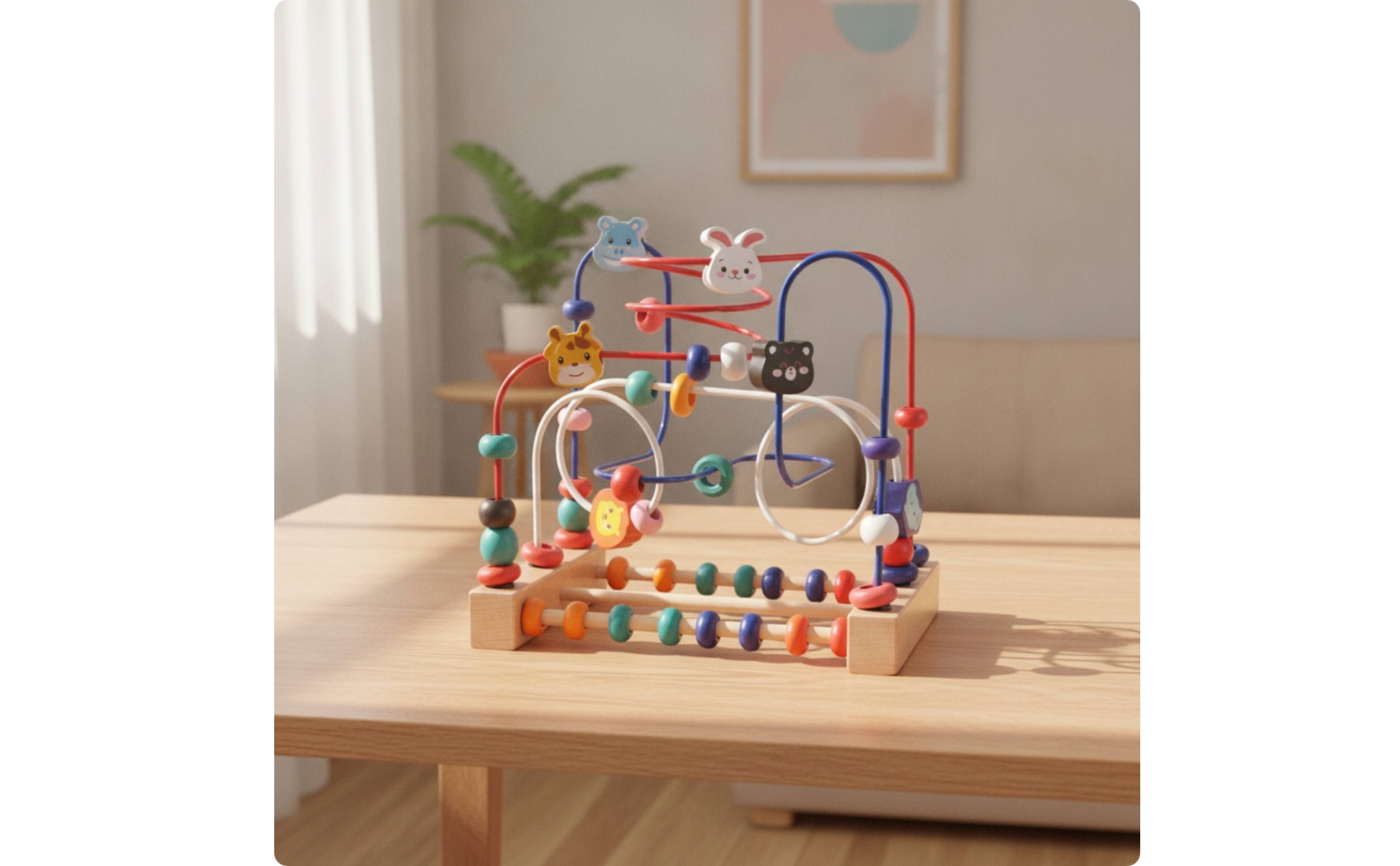 Animal Bead Maze Toy Compact Wooden Bead Maze Tabletop for Daycare, Preschoolers
