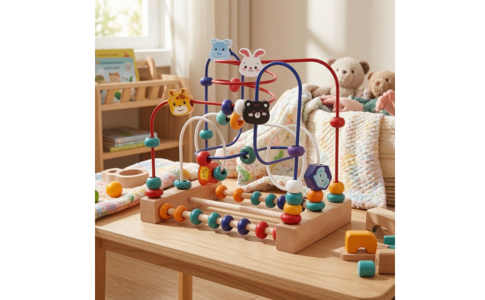 Animal Bead Maze Toy Compact Wooden Bead Maze Tabletop for Daycare, Preschoolers