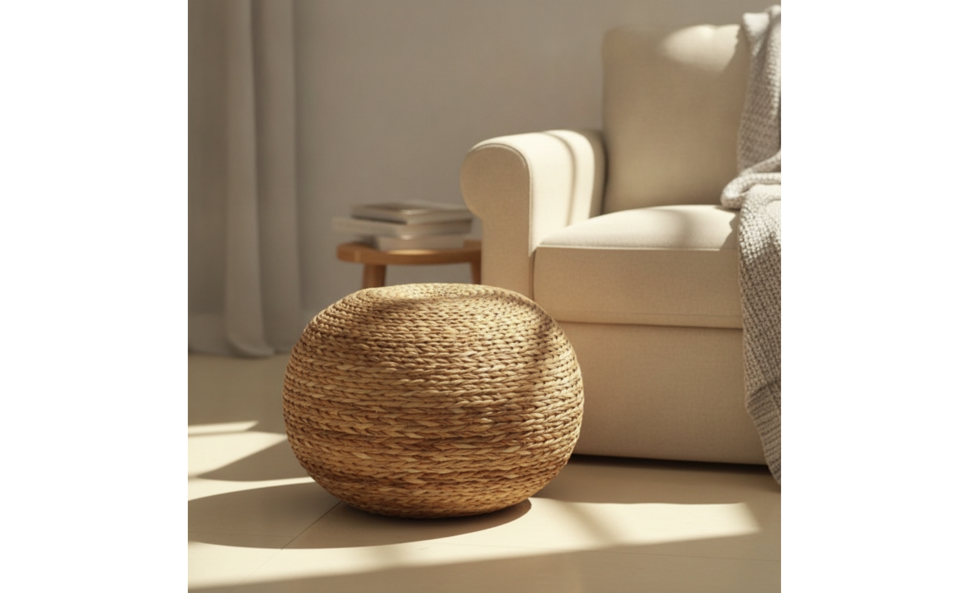 Woven Stool Natural Fiber Pouf Braided for Living Room, Dressing Area