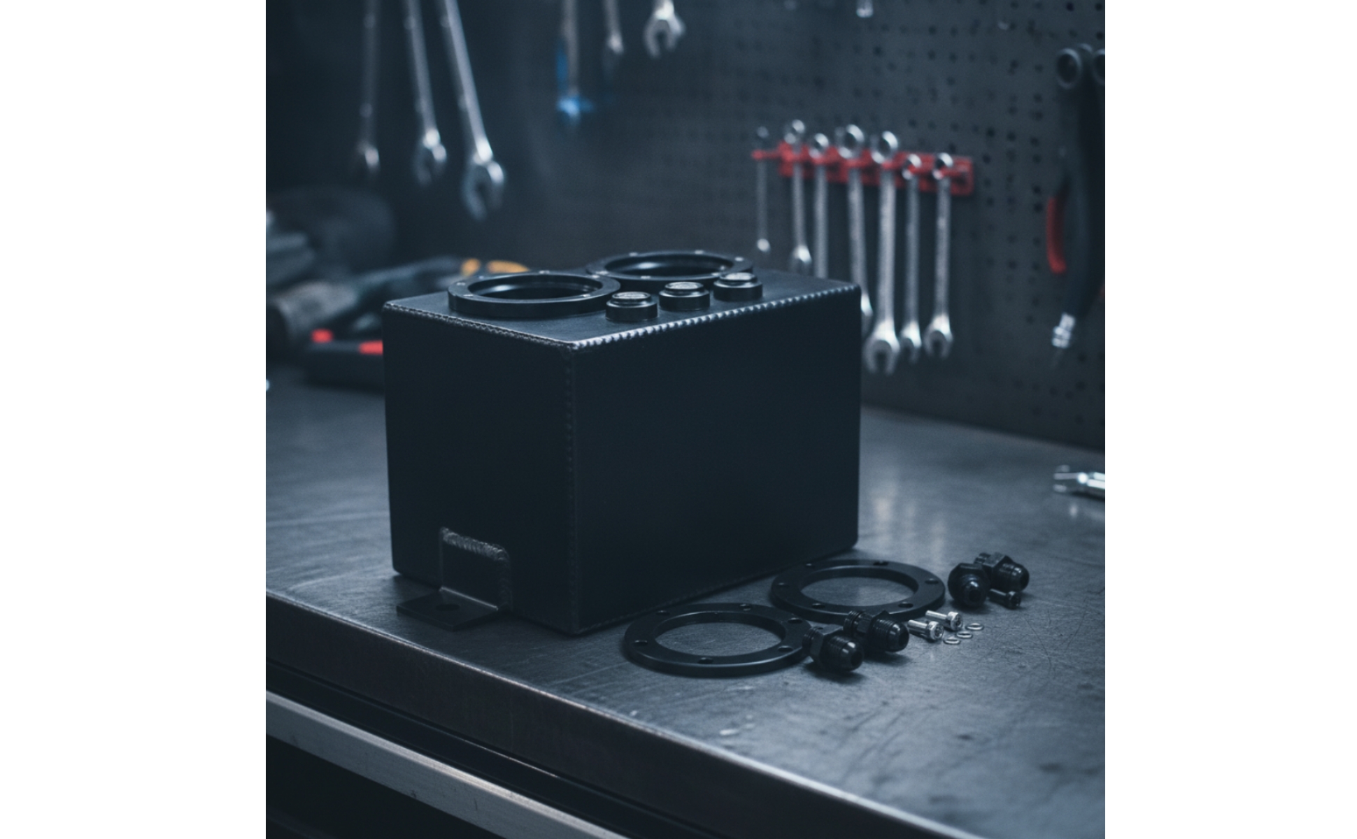 Surge Tank with Fittings Aluminum Fuel Surge Tank Black for Car Builders, Racers
