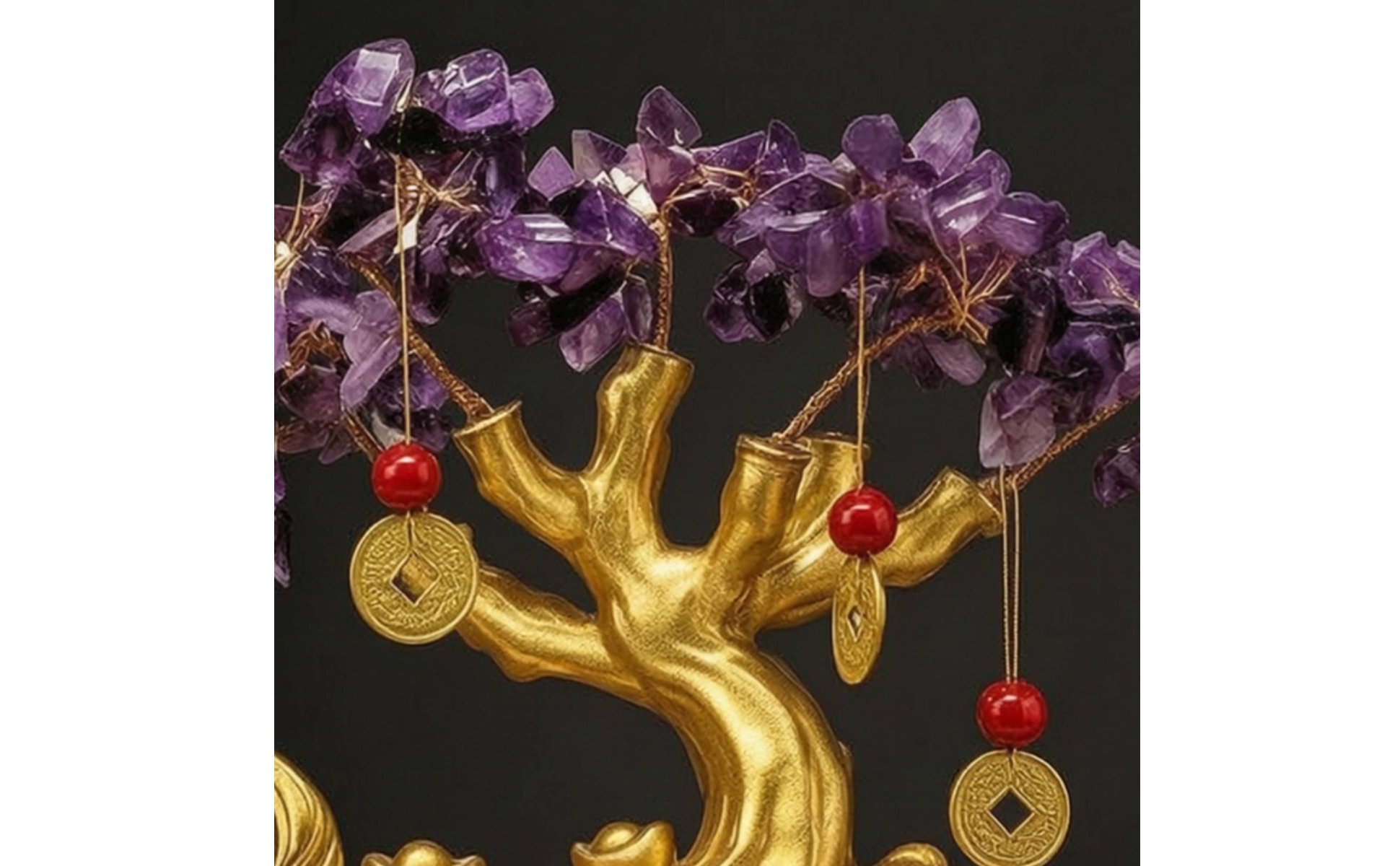 Horse Statue with Wealth Tree Feng Shui Standing Horse Sculpture Gold-Tone
