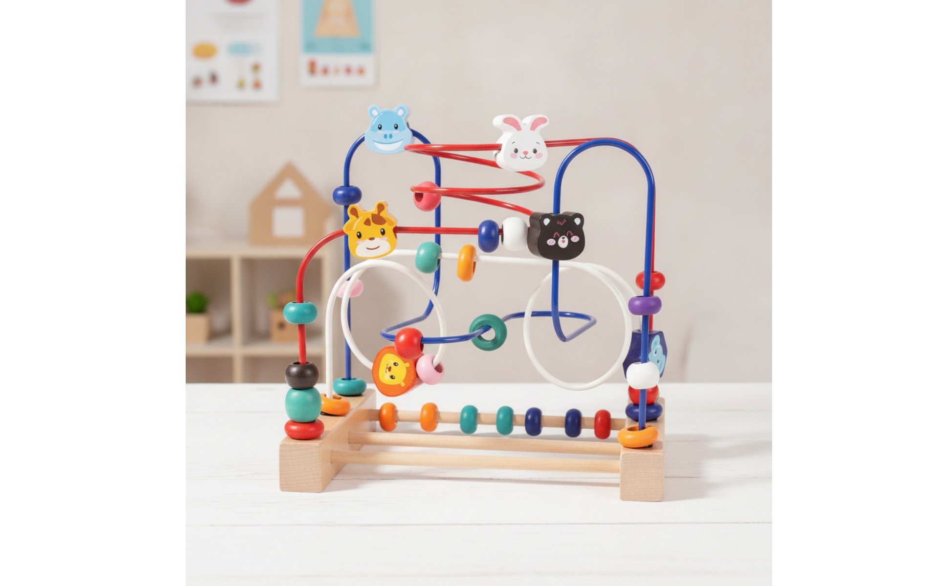 Animal Bead Maze Toy Compact Wooden Bead Maze Tabletop for Daycare, Preschoolers