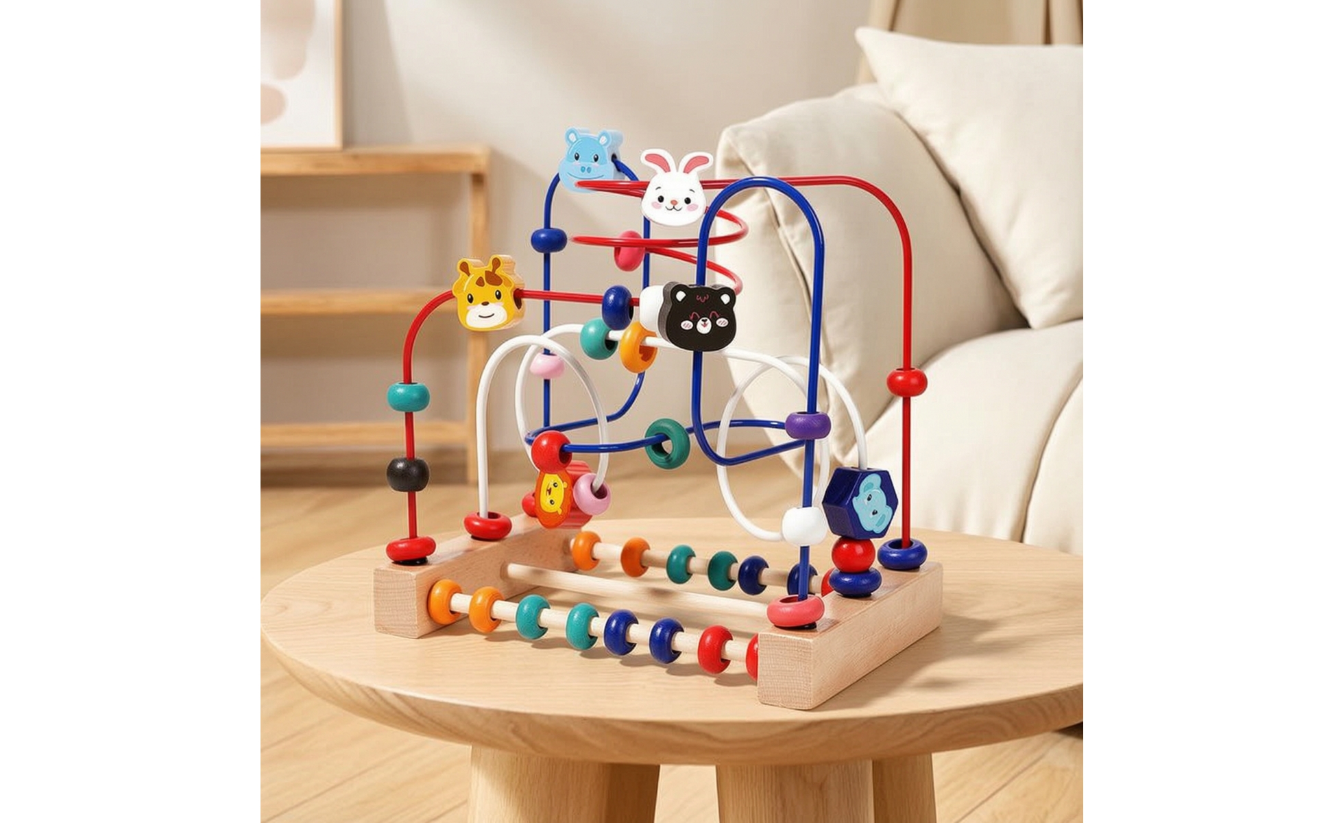 Animal Bead Maze Toy Compact Wooden Bead Maze Tabletop for Daycare, Preschoolers