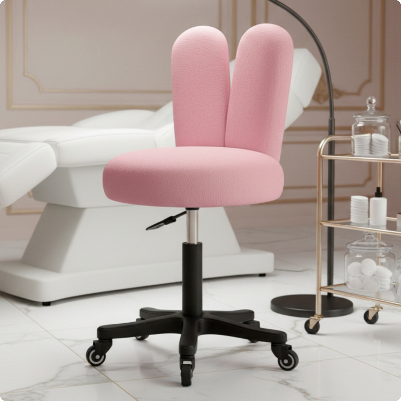 Bunny Ear Stool Cute Swivel Stool with Wheels Comfy for Vanity Table