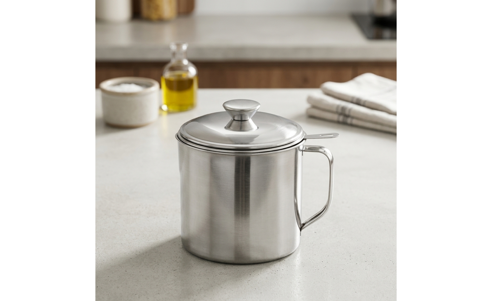 Pot à Huile avec Filtre En Acier Inoxydable Bac à Graisse avec Tamis Inox