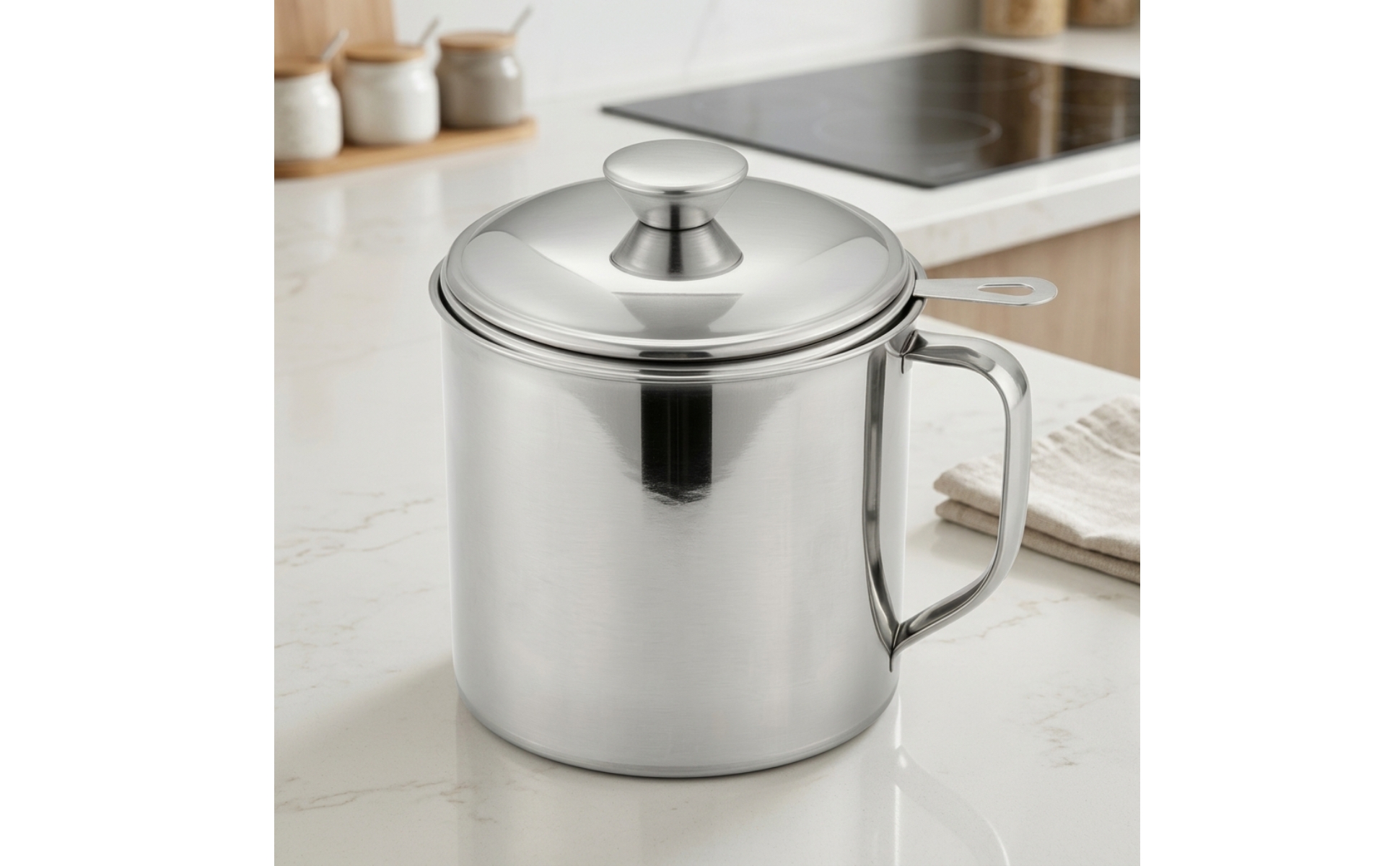 Pot à Huile avec Filtre En Acier Inoxydable Bac à Graisse avec Tamis Inox