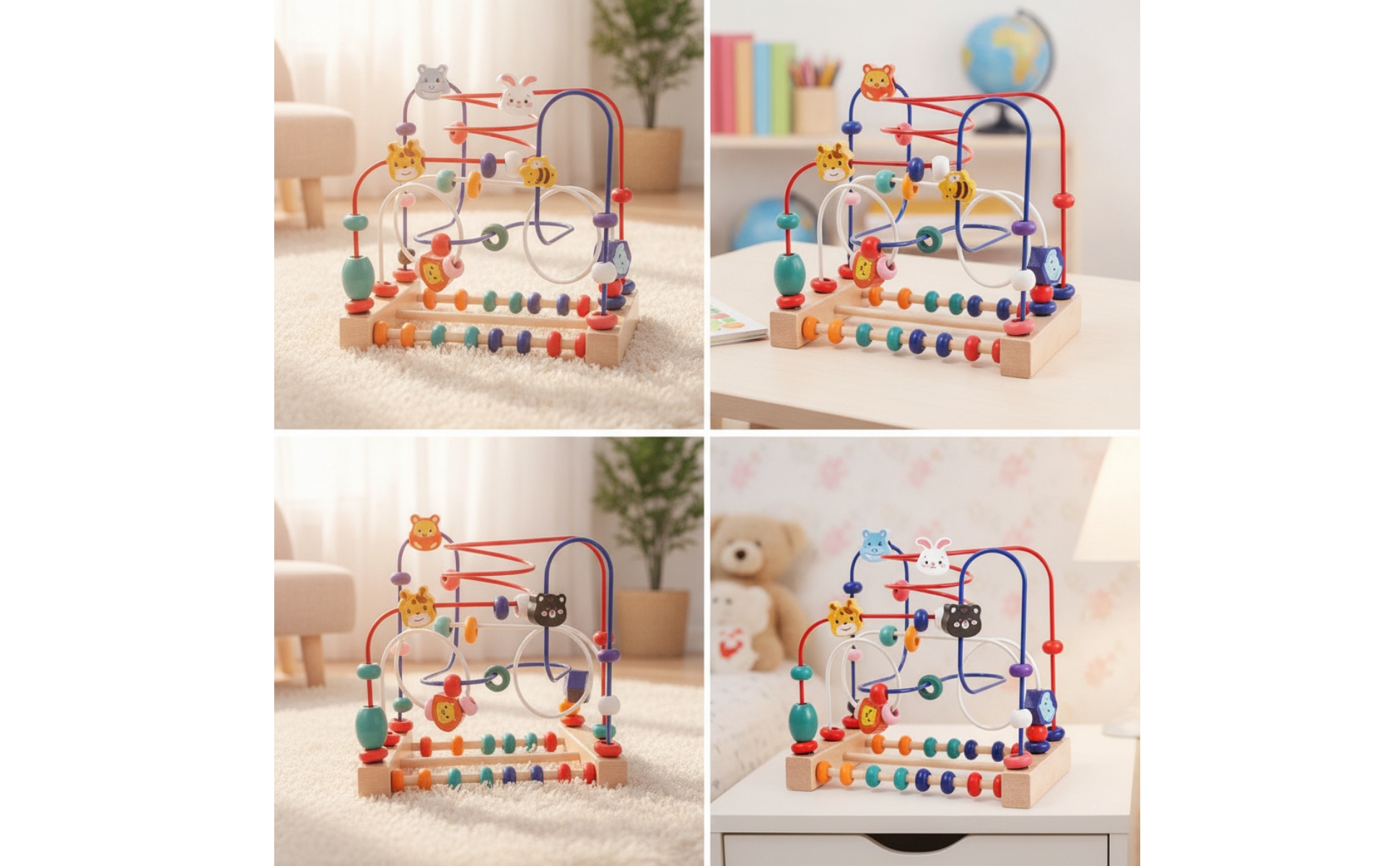 Animal Bead Maze Toy Compact Wooden Bead Maze Tabletop for Daycare, Preschoolers