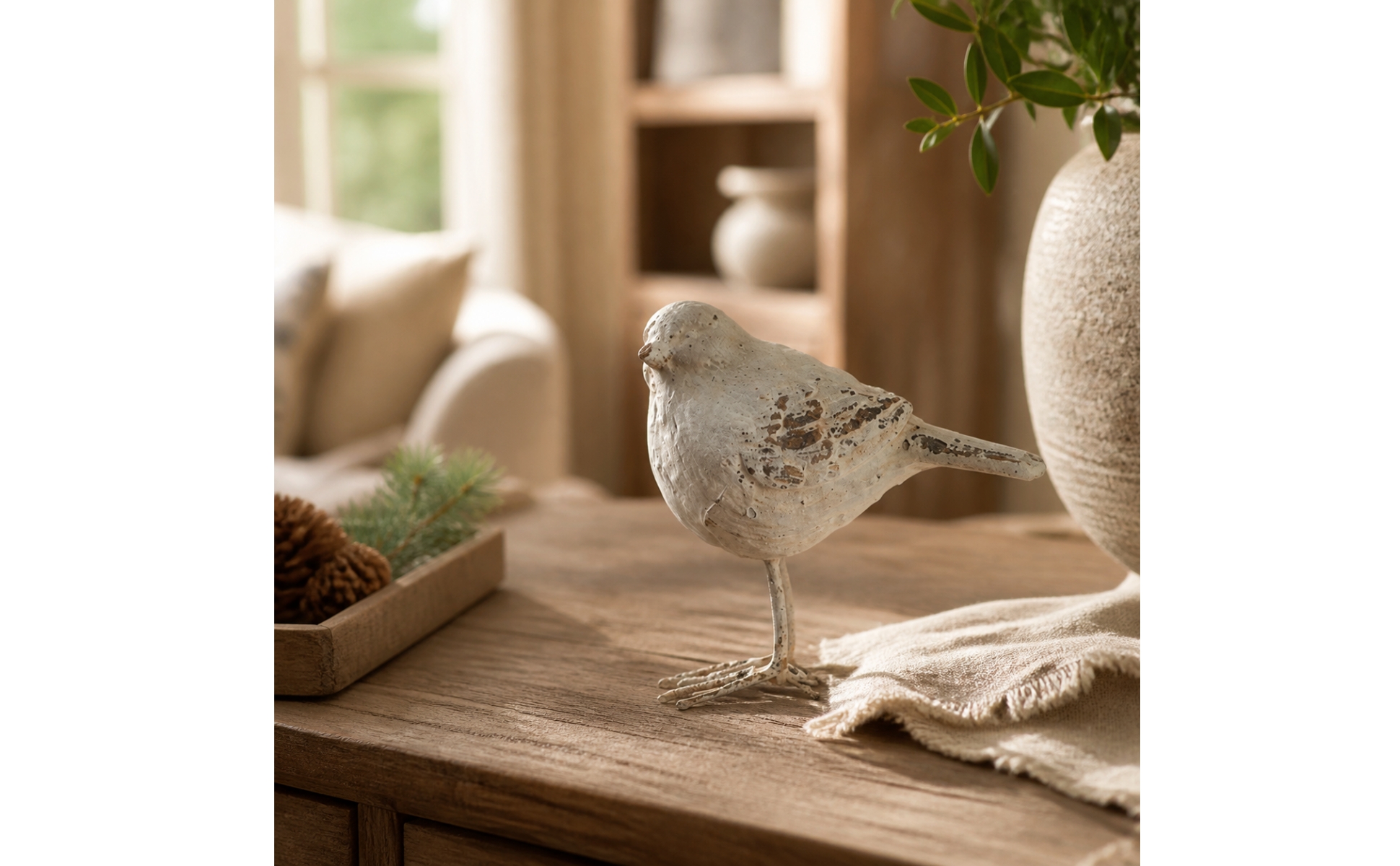Bird Figurine Distressed Bird Statue Vintage for Shelf, Entryway