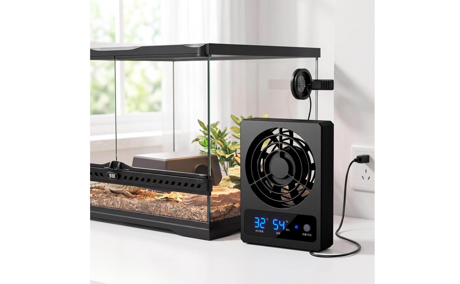 Terrarium-Lüfter mit Sensor Digital Terrarienlüfter mit Display und Sensor