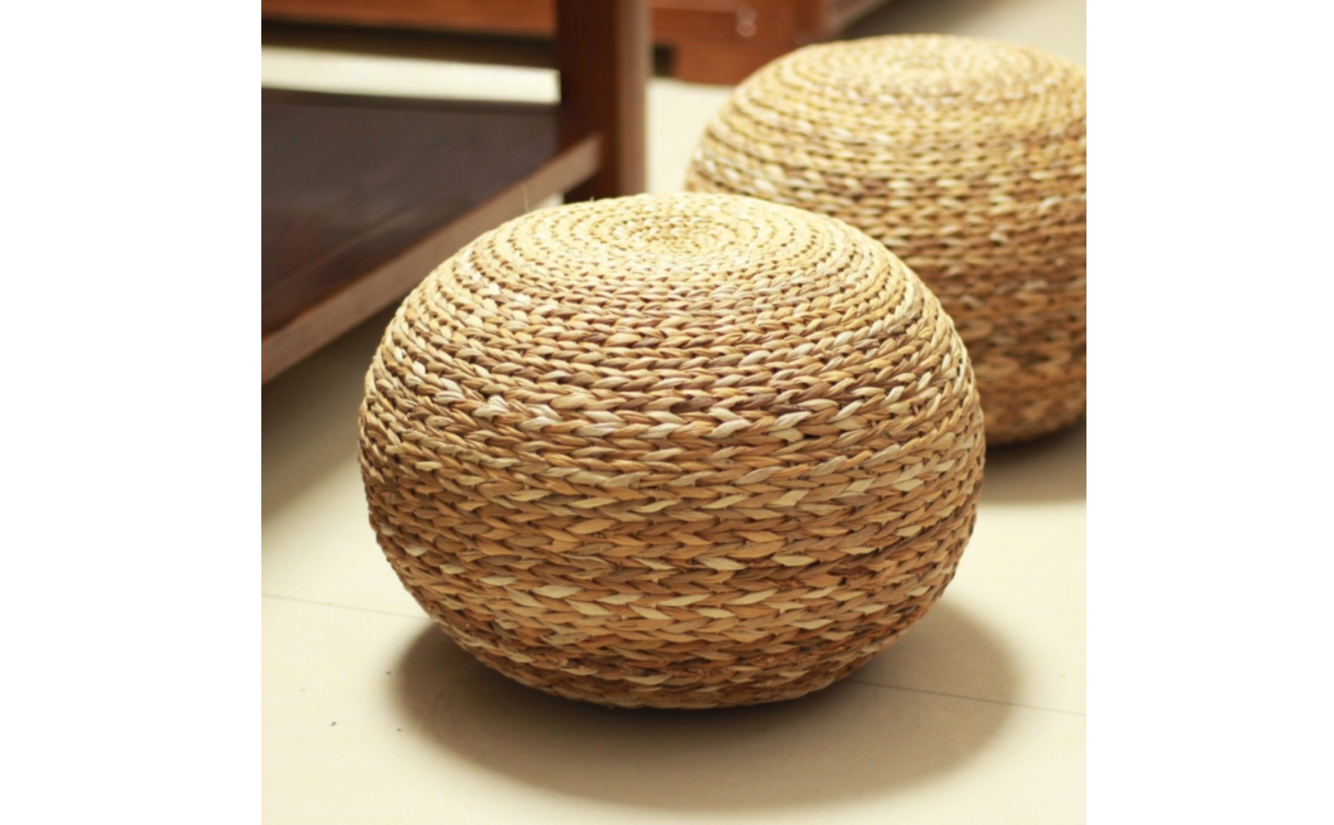 Woven Stool Natural Fiber Pouf Braided for Living Room, Dressing Area