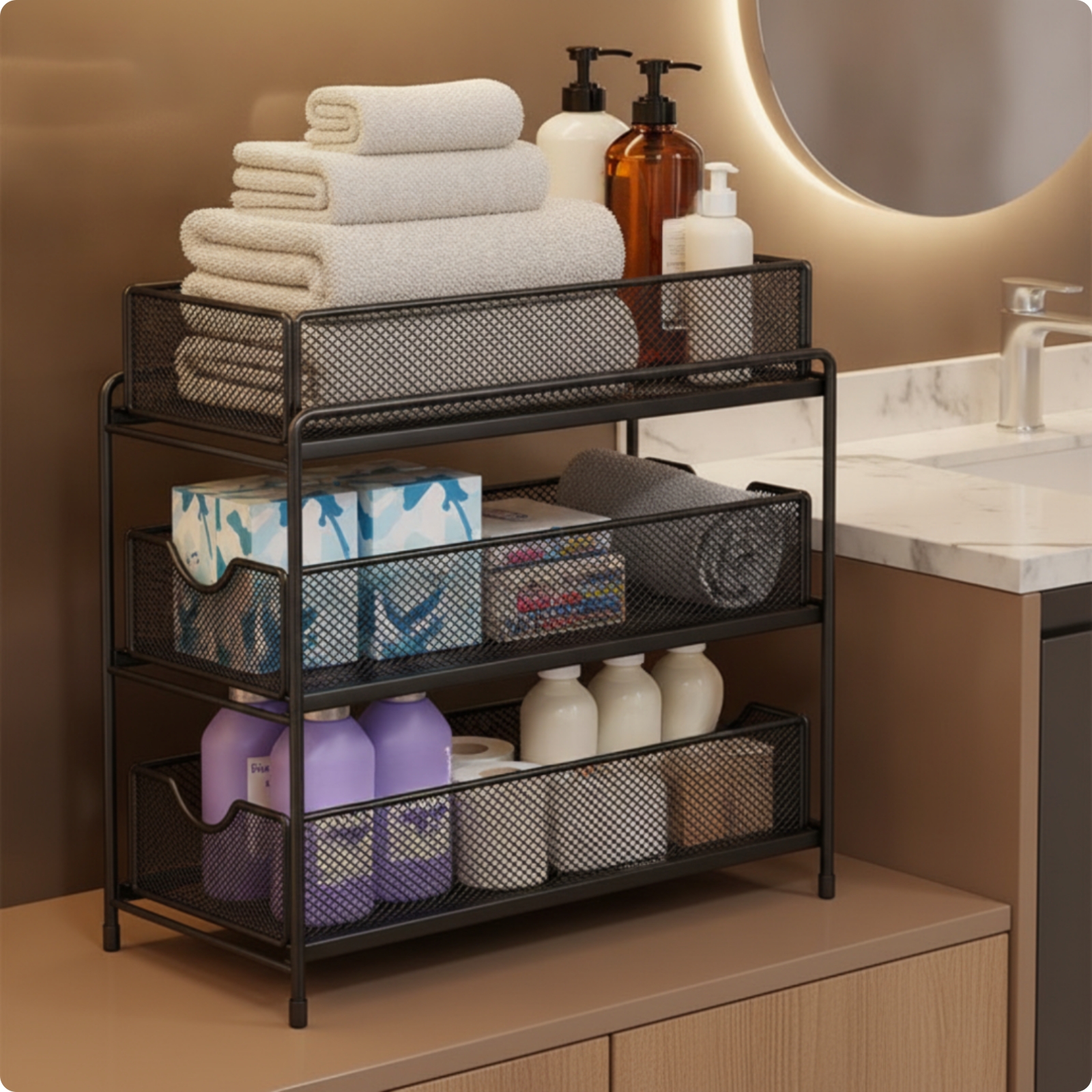 Under-Sink Storage Rack Heavy Duty Organizer with Pull-out Baskets Slim