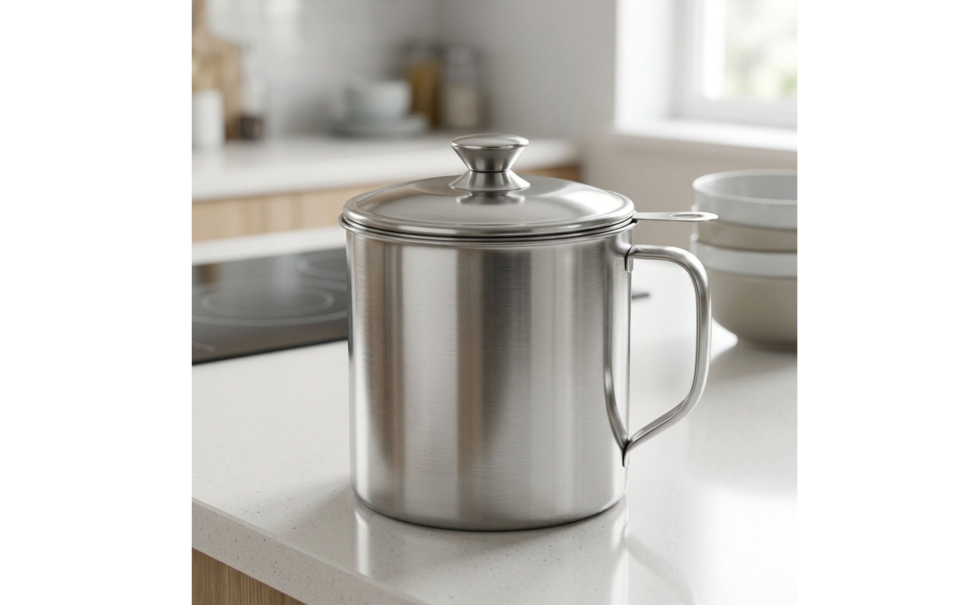 Pot à Huile avec Filtre En Acier Inoxydable Bac à Graisse avec Tamis Inox