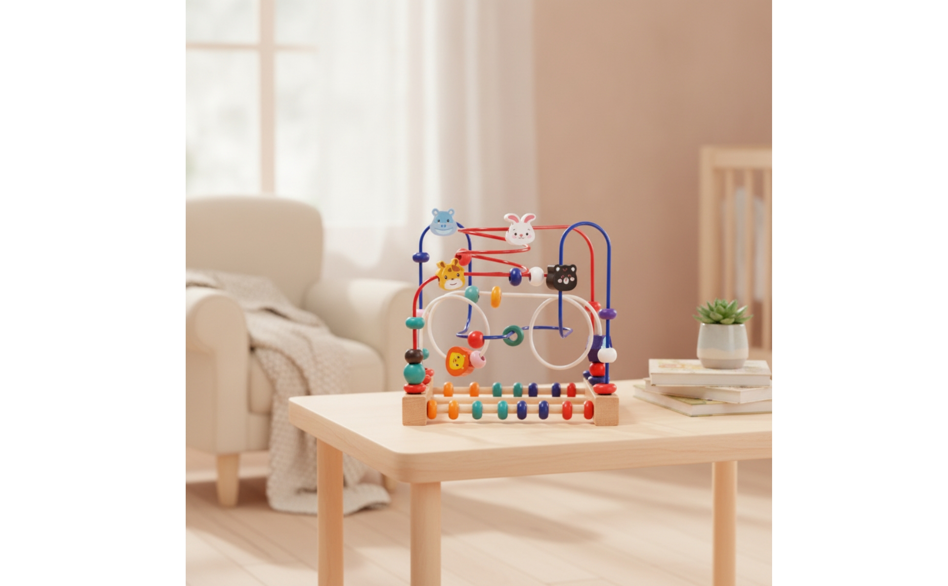 Animal Bead Maze Toy Compact Wooden Bead Maze Tabletop for Daycare, Preschoolers