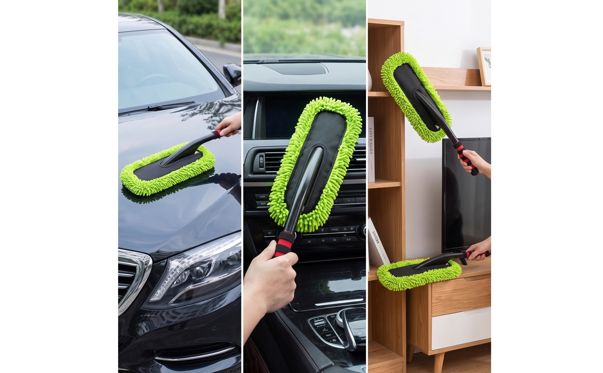 Car Dusting Mop Chenille Car Duster with Long Handle Washable for Garage