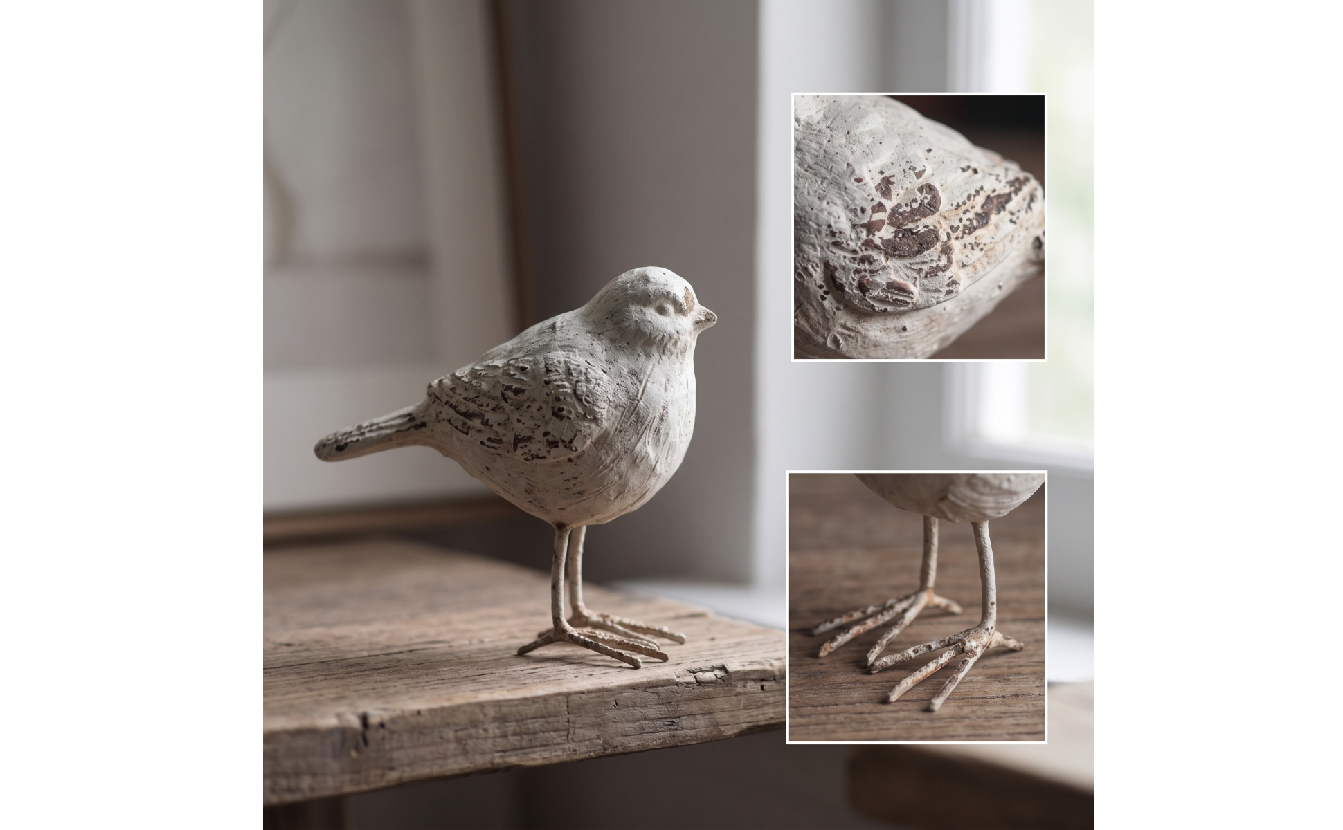 Bird Figurine Distressed Bird Statue Vintage for Shelf, Entryway