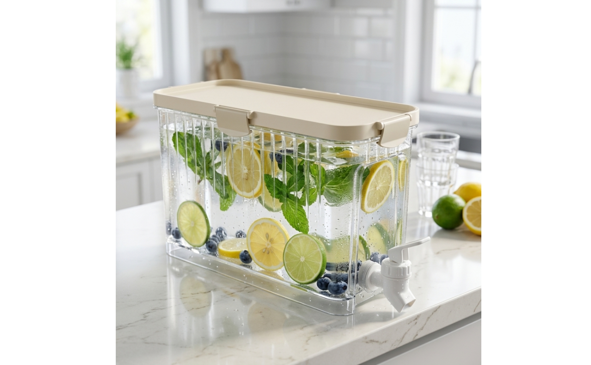 Fridge Drink Dispenser Rectangular Drink Dispenser with Spigot Clear for Parties