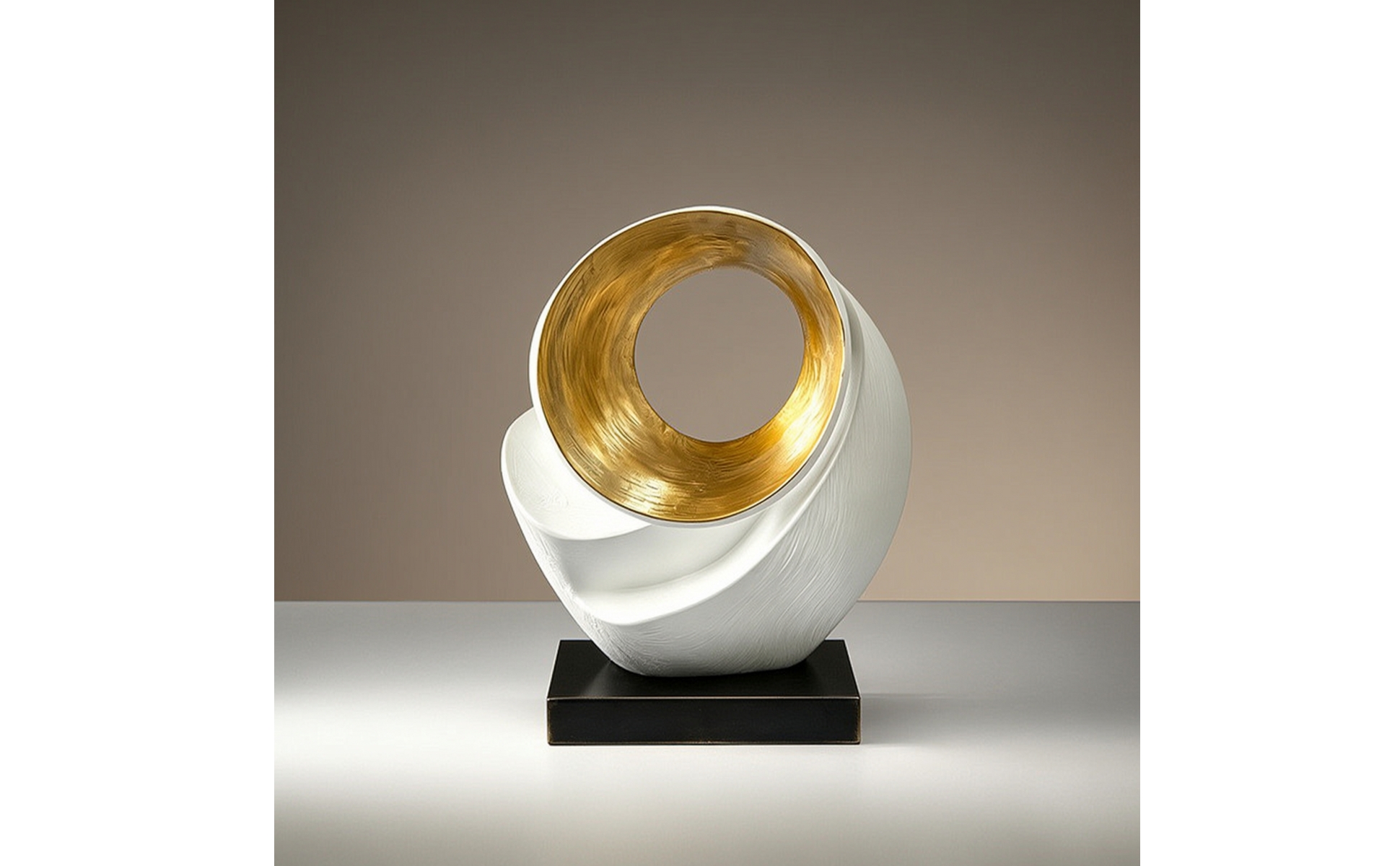 Skulptur mit Kreis Weiß Gold Ringskulptur Abstrakt für Wohnzimmer, Regal