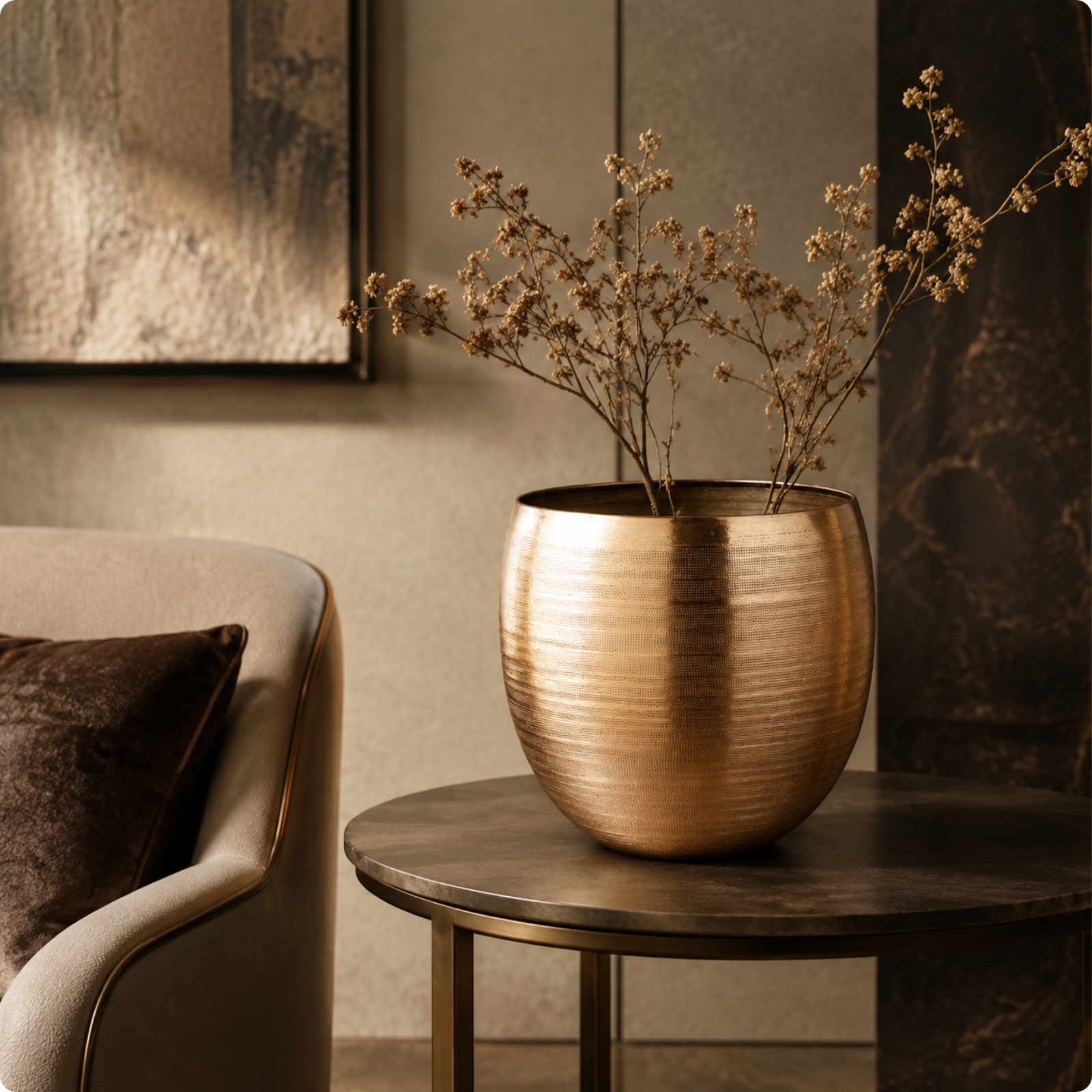 Tabletop Vase Hammered Vase with Handles Gold-Toned for Dining Table, Entryway