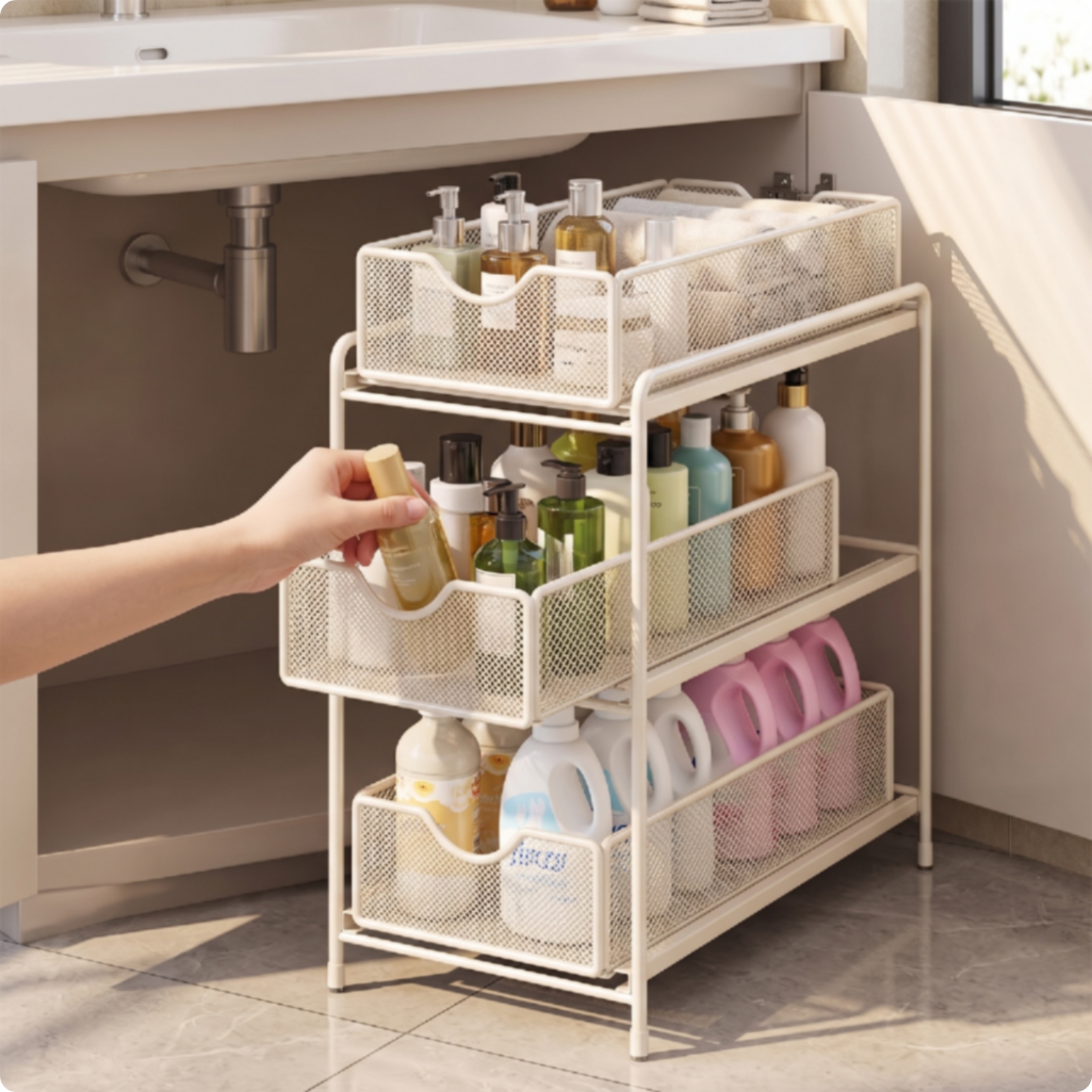 Under-Sink Storage Rack Sturdy Under-Sink Organizer Slim for Bathroom