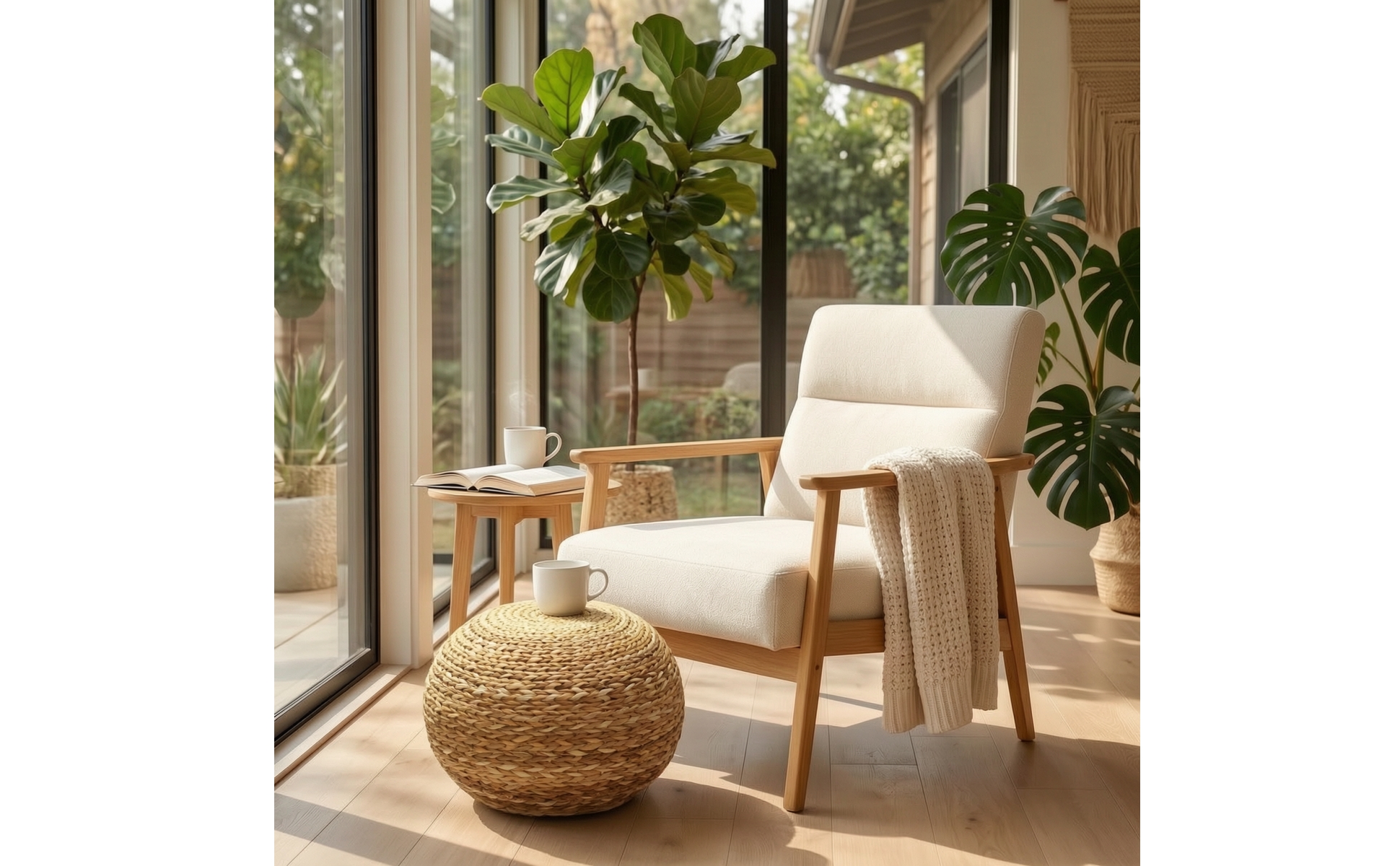 Woven Stool Natural Fiber Pouf Braided for Living Room, Dressing Area