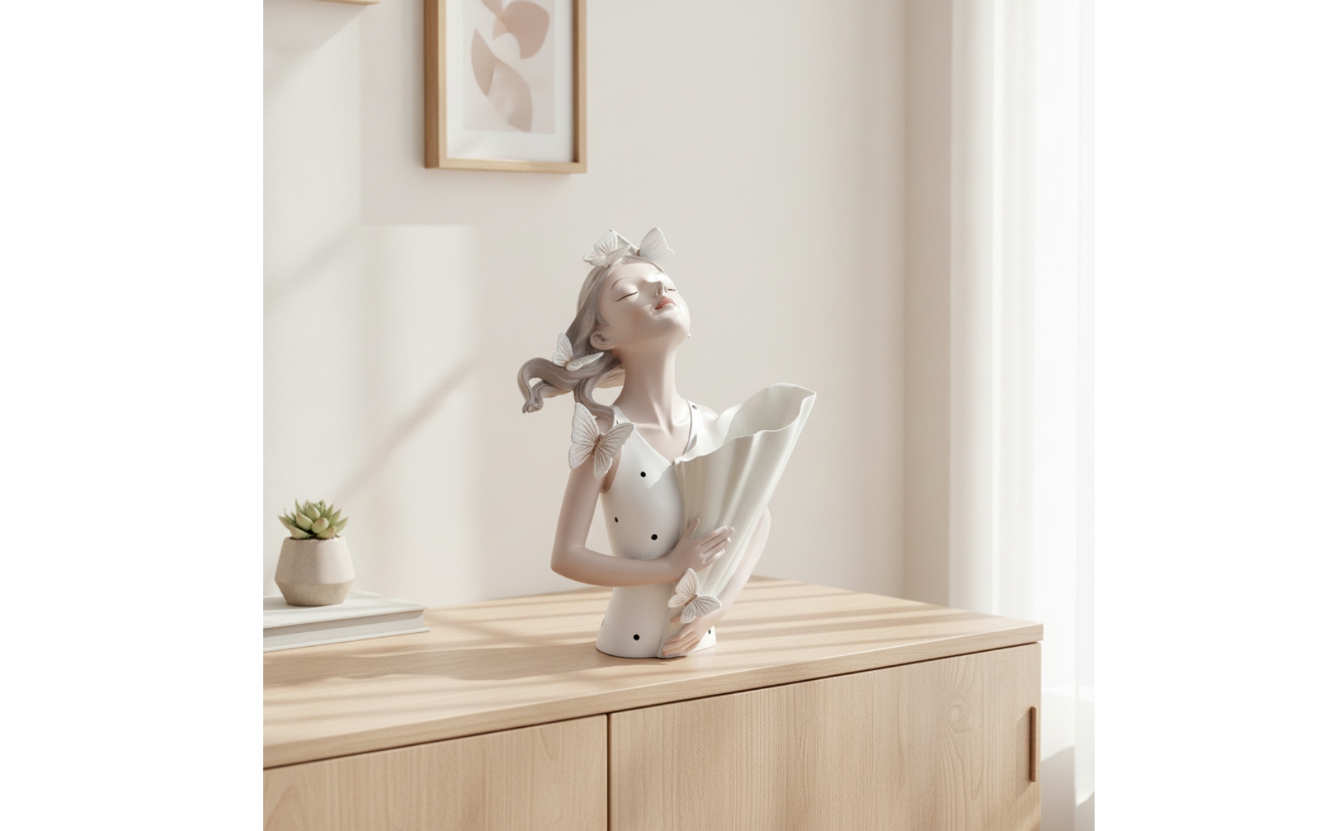 Butterfly Girl Figurine Elegant Girl Statue with Bouquet Tabletop for Homeowners