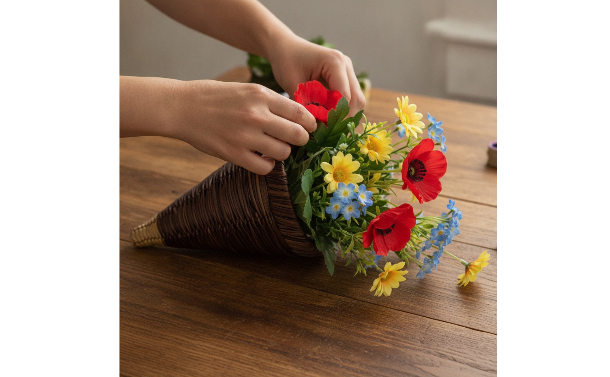 Cone Hanging Basket with Chain Rattan-Style Cone Hanging Basket Woven for Garden