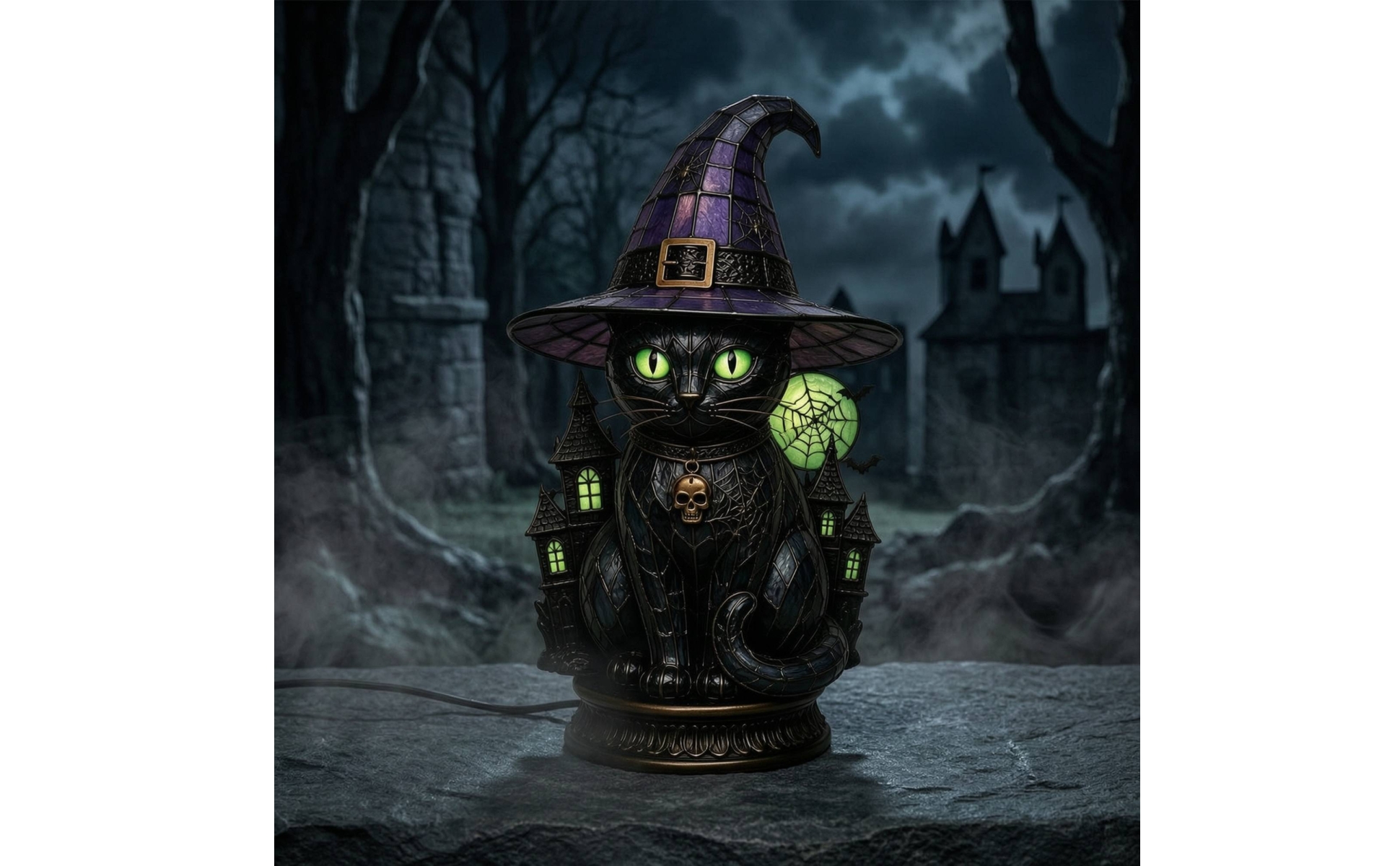 Black Cat Witch Hat Lamp Halloween Cat Lamp with Witch Hat Witchy for Bedroom