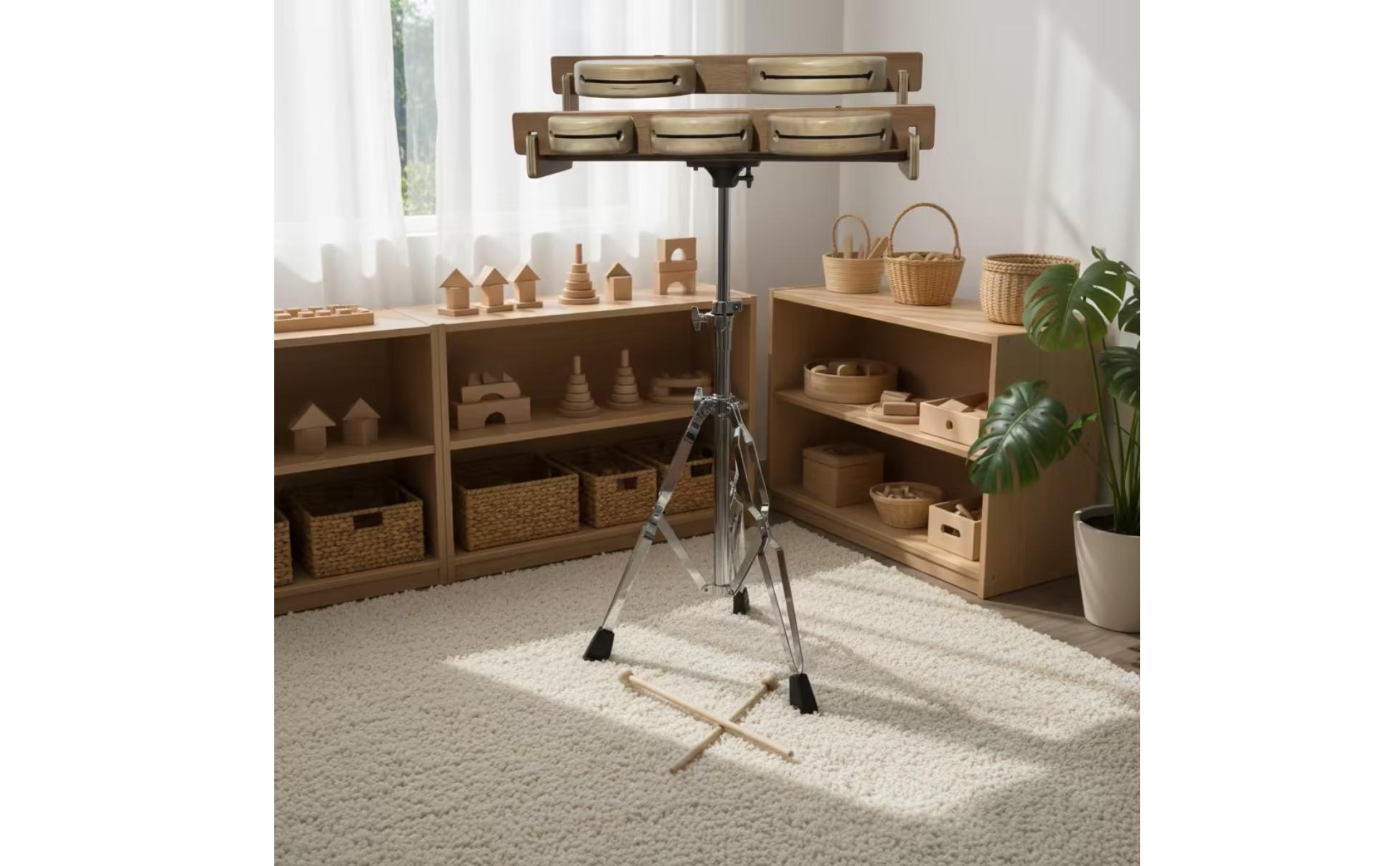 Wood Blocks with Stand Tripod-Mounted 5 Tone Wood Block Wooden for Beginners