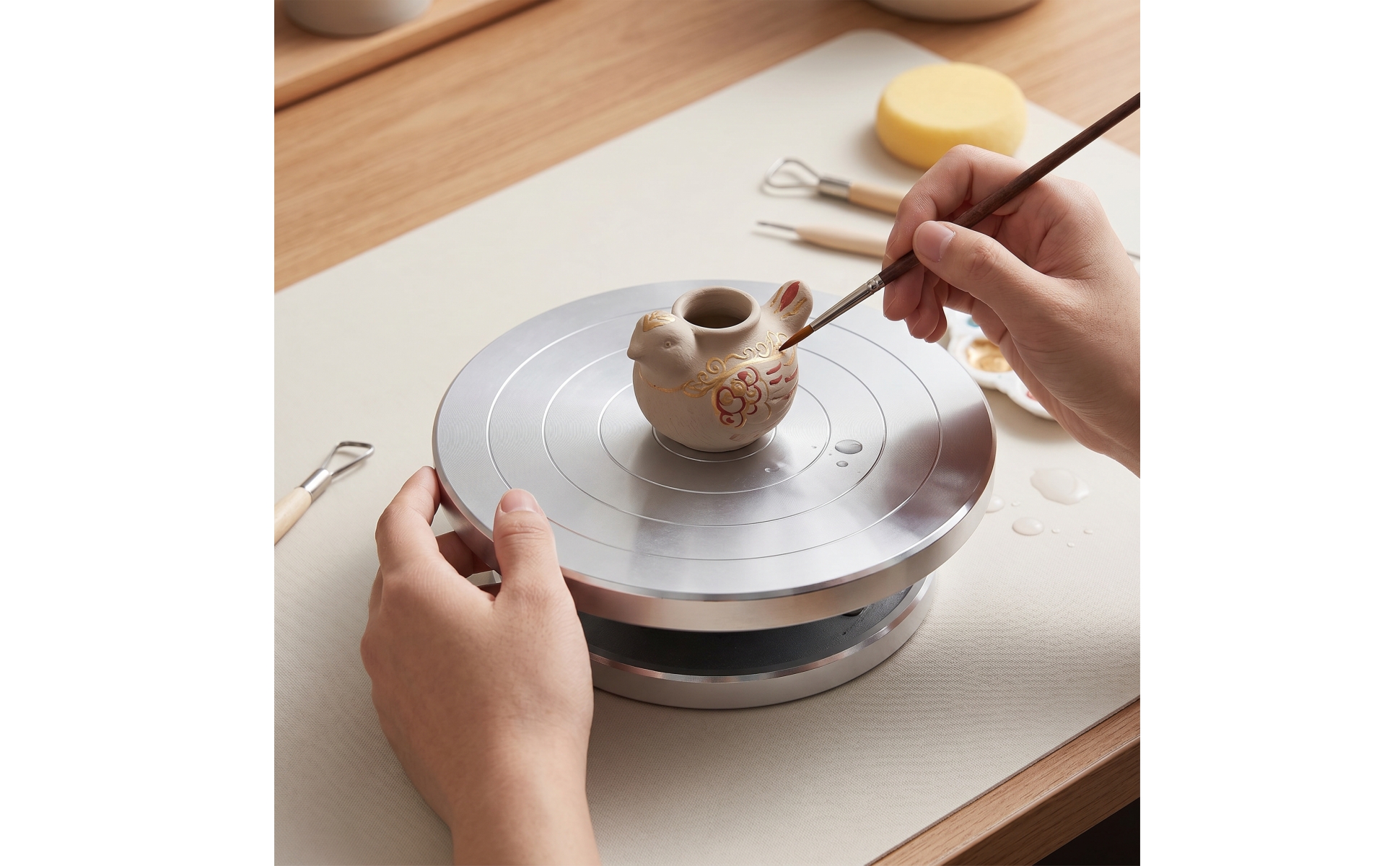 Manual Turntable Aluminium Alloy Pottery Wheel with Metal Top Sleek-Design