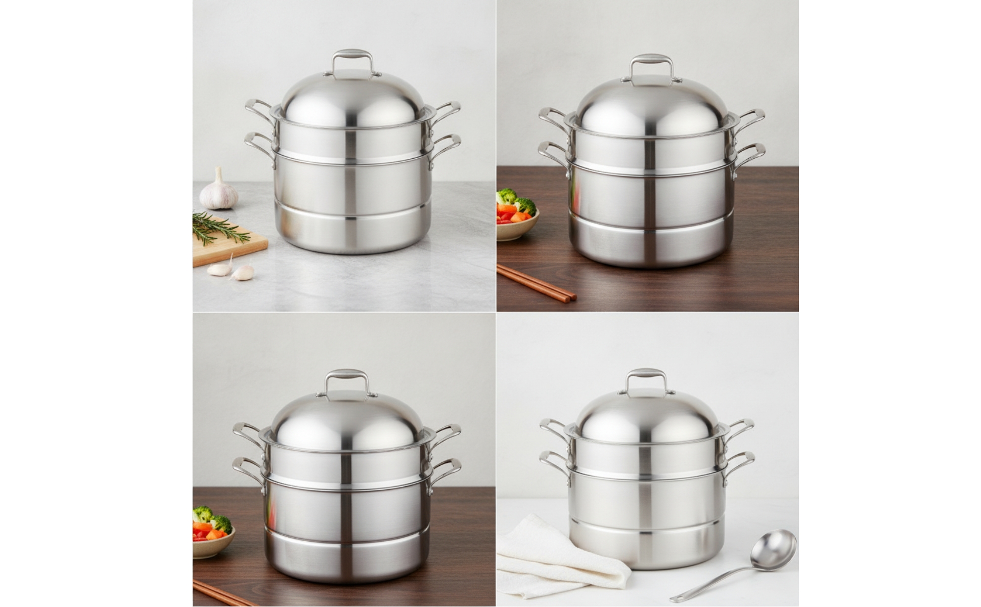 Steamer Pot Stainless Steel Steamer Pot with Lid 3-Layer for Kitchen, Home Cooks