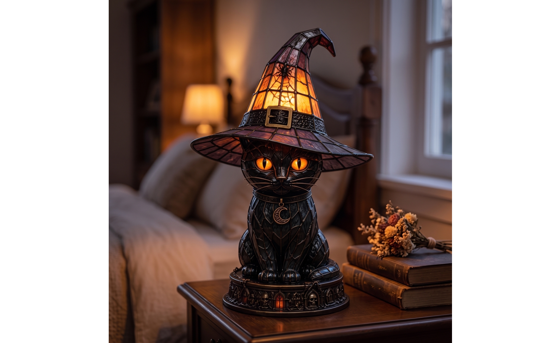 Black Cat Witch Hat Lamp Halloween Cat Lamp with Witch Hat Witchy for Bedroom