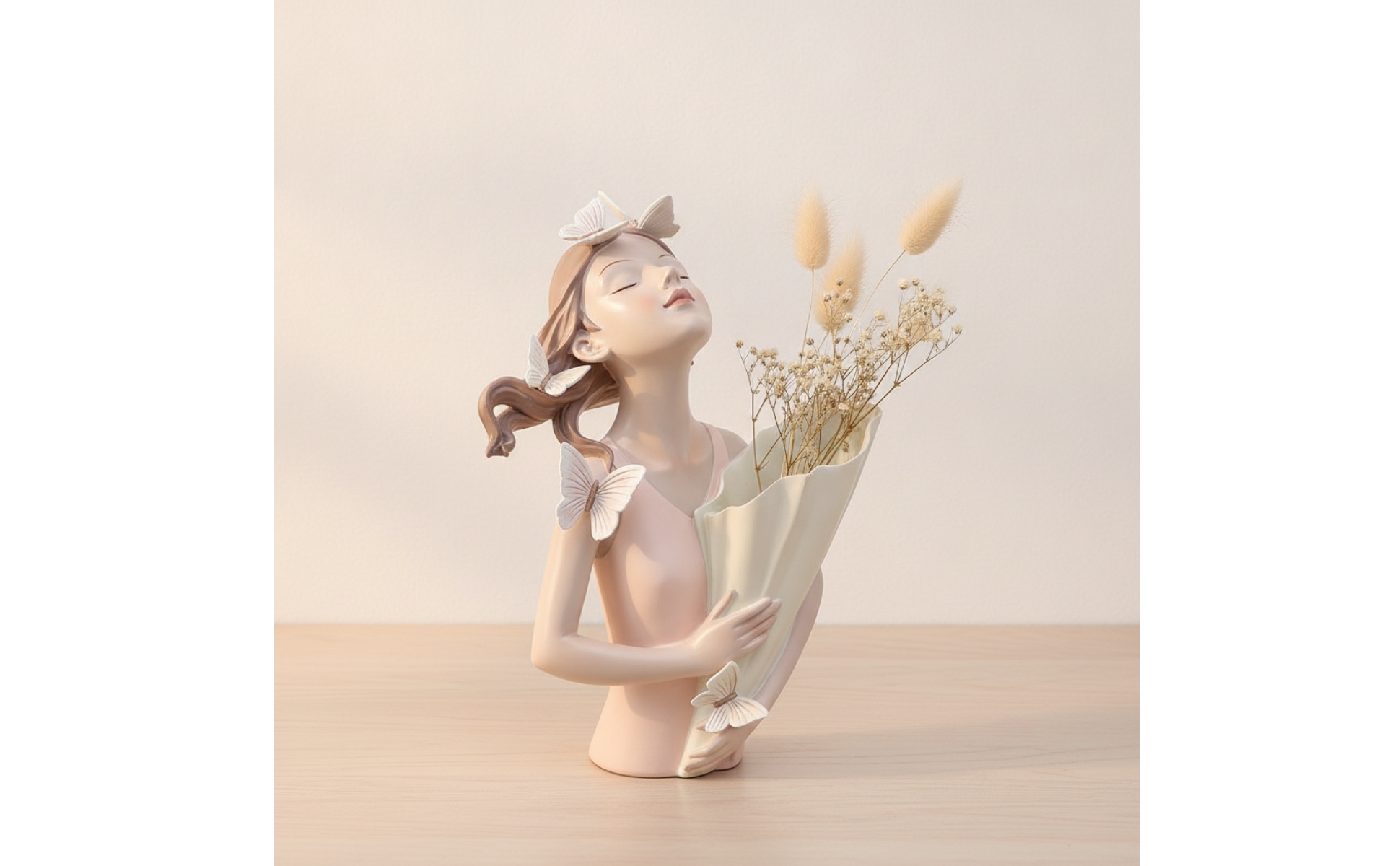 Butterfly Girl Figurine Elegant Girl Statue with Bouquet Tabletop for Homeowners