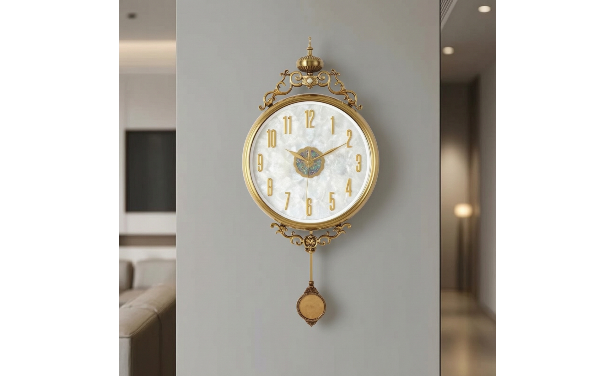 Wall Clock with Pendulum Ornate Silent Wall Clock Non-Ticking for Hallway, Study