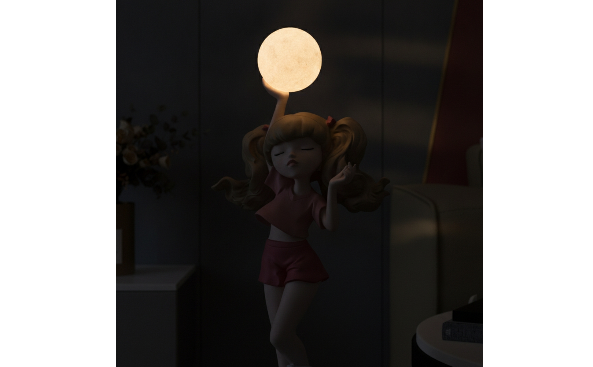 Girl Figurine with Lamp Decorative Girl Statue with Glowing Sphere Playful