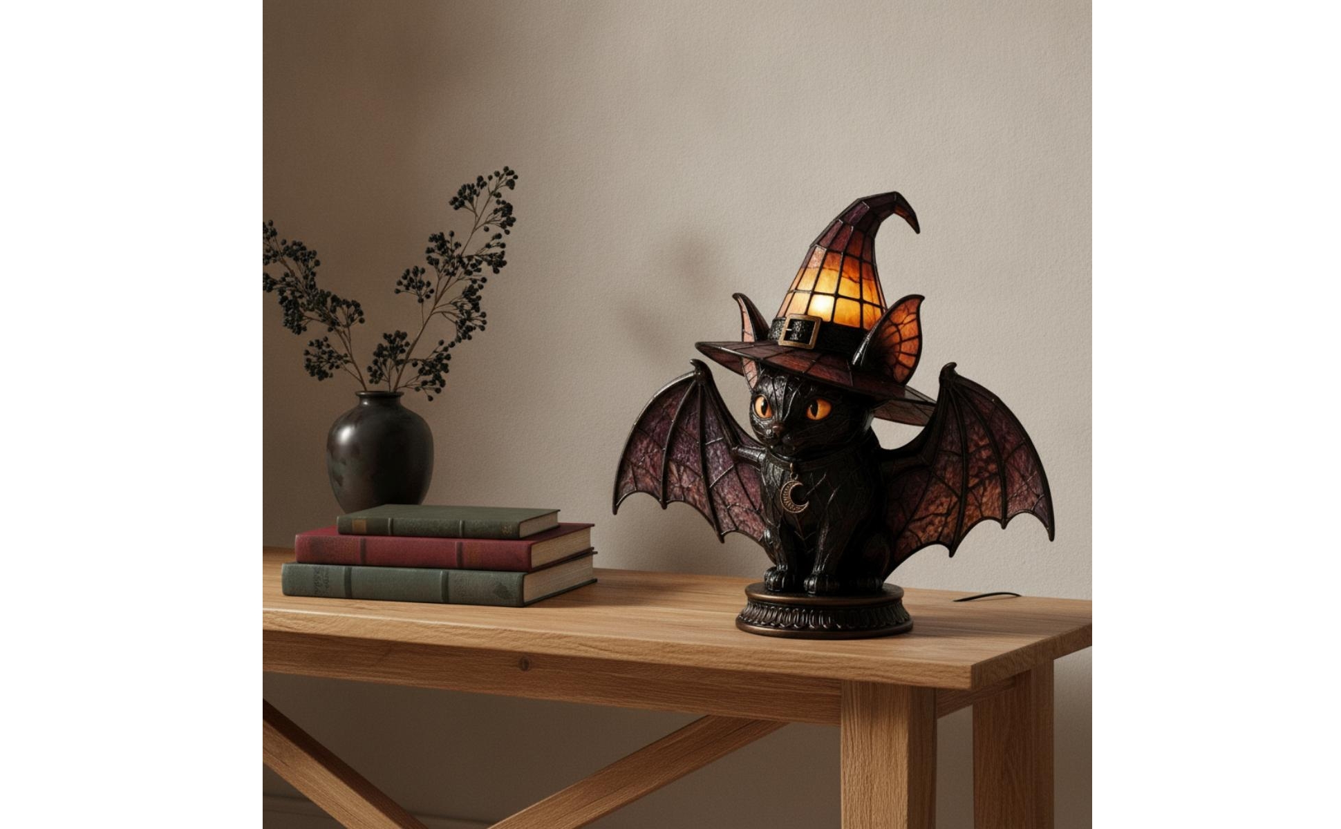 Black Cat Witch Hat Lamp Halloween Cat Lamp with Witch Hat Witchy for Bedroom