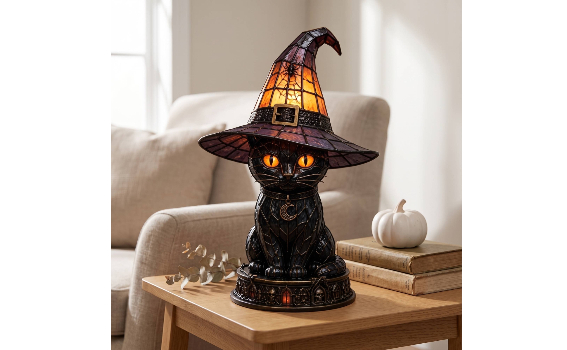 Black Cat Witch Hat Lamp Halloween Cat Lamp with Witch Hat Witchy for Bedroom