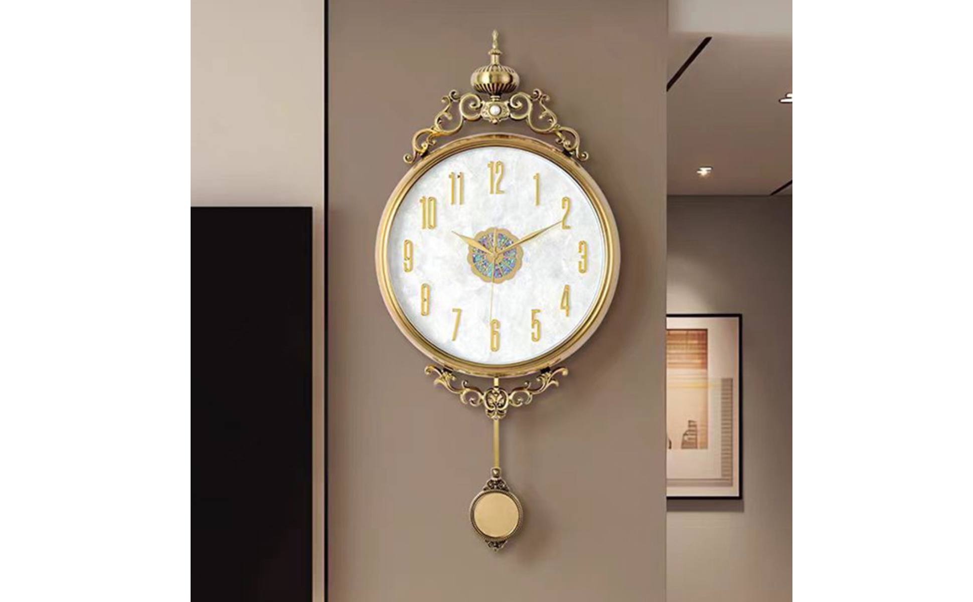 Wall Clock with Pendulum Ornate Silent Wall Clock Non-Ticking for Hallway, Study