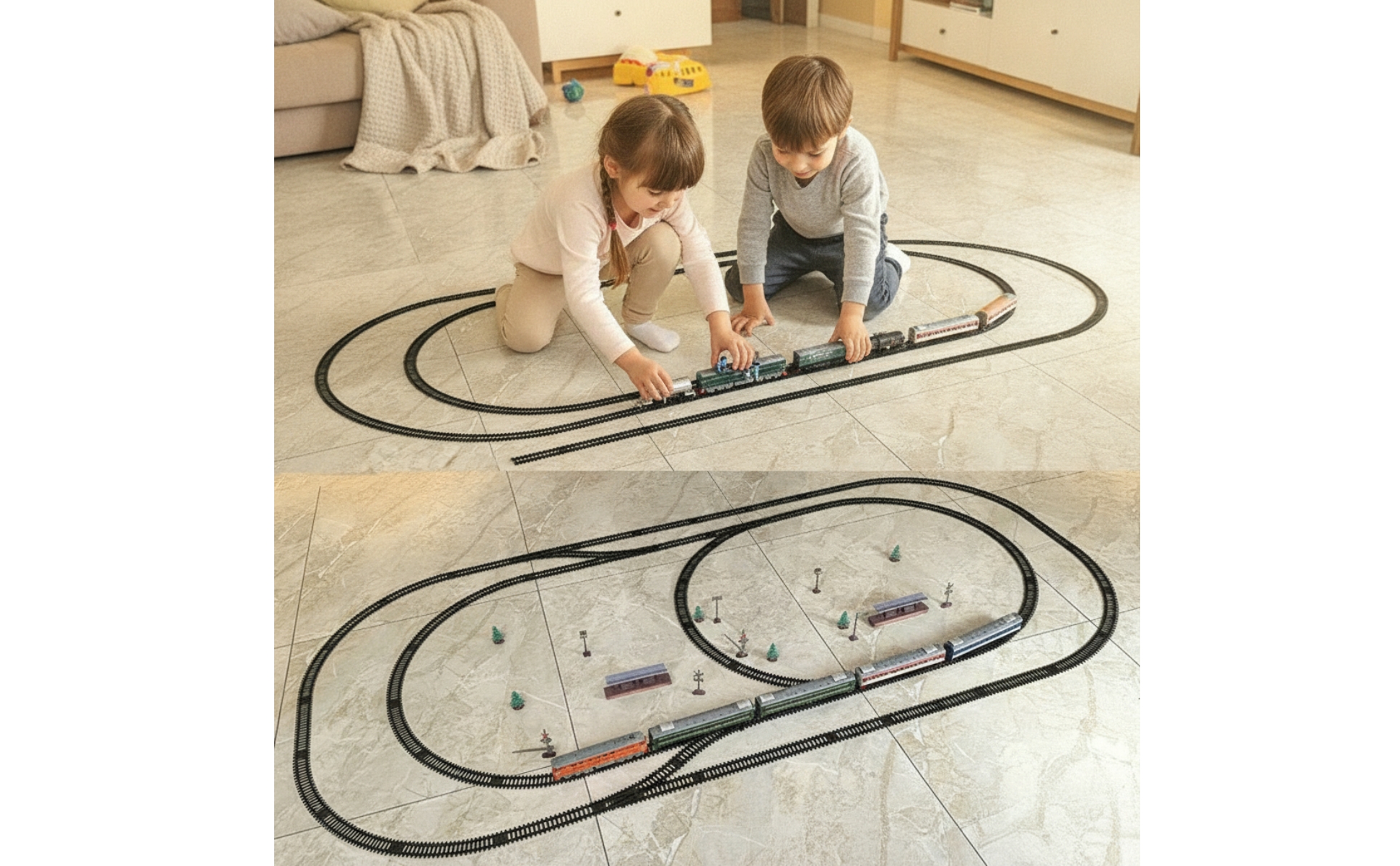 Set Trenino Elettrico Realistico Trenino con Binari in Miniatura per Bambini