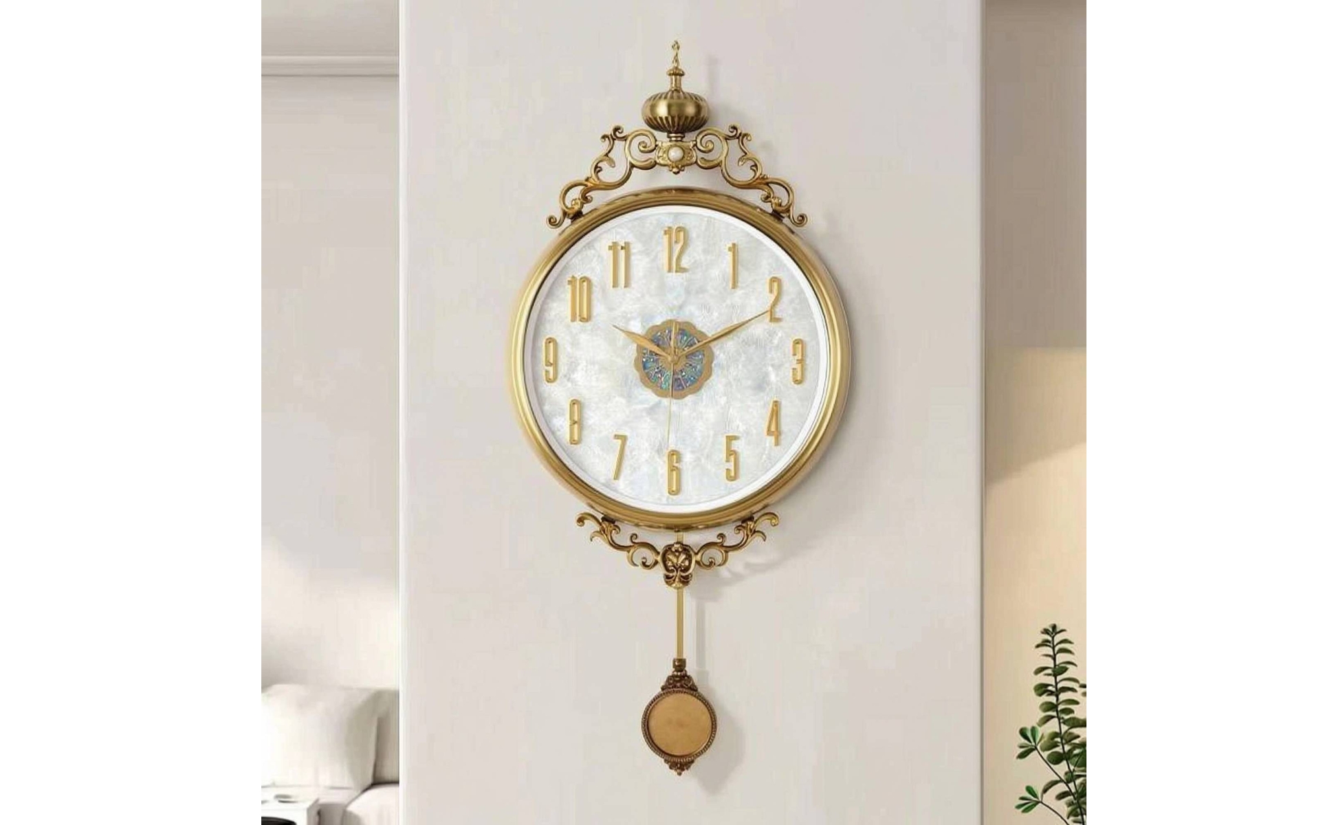 Wall Clock with Pendulum Ornate Silent Wall Clock Non-Ticking for Hallway, Study