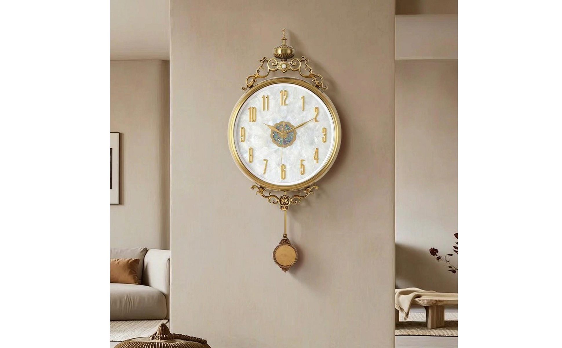 Wall Clock with Pendulum Ornate Silent Wall Clock Non-Ticking for Hallway, Study