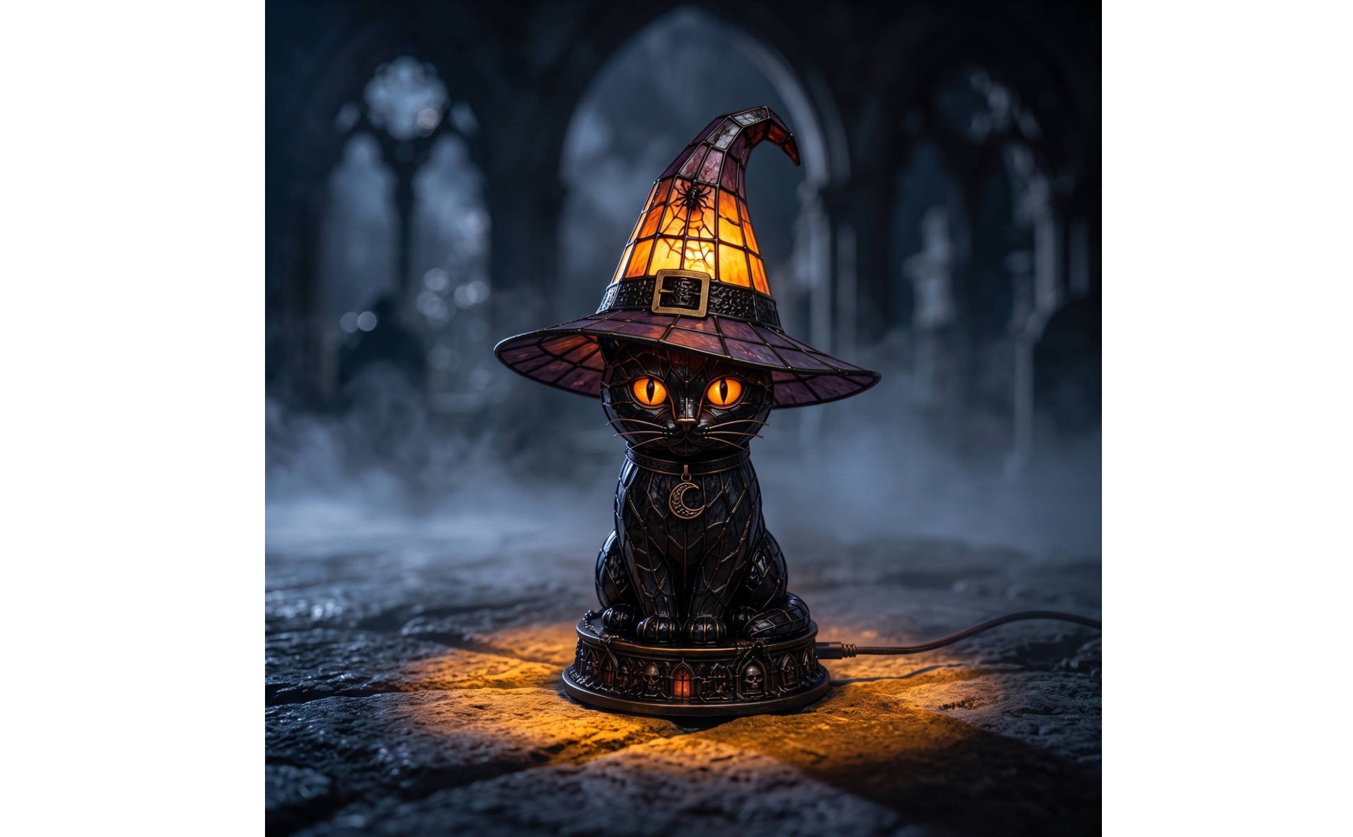 Black Cat Witch Hat Lamp Halloween Cat Lamp with Witch Hat Witchy for Bedroom