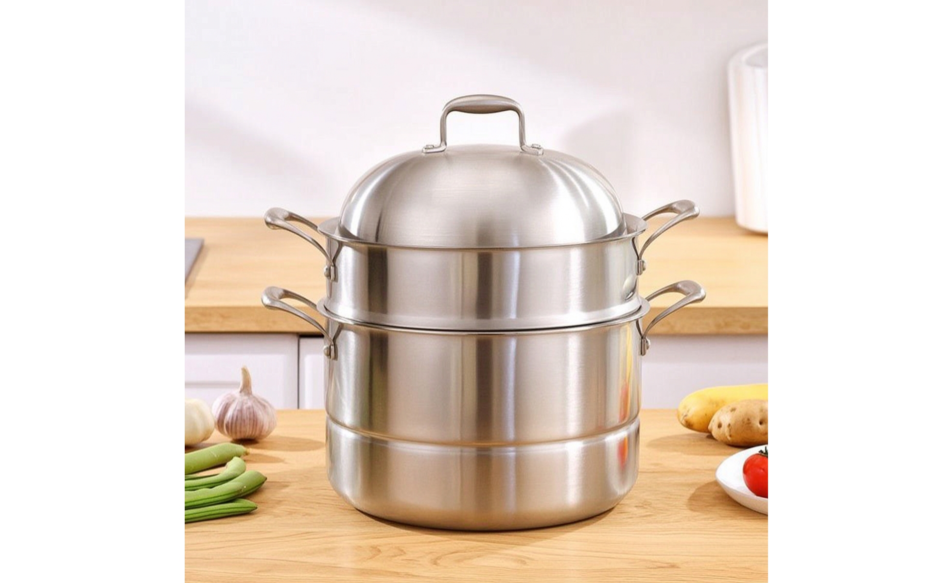 Steamer Pot Stainless Steel Steamer Pot with Lid 3-Layer for Kitchen, Home Cooks